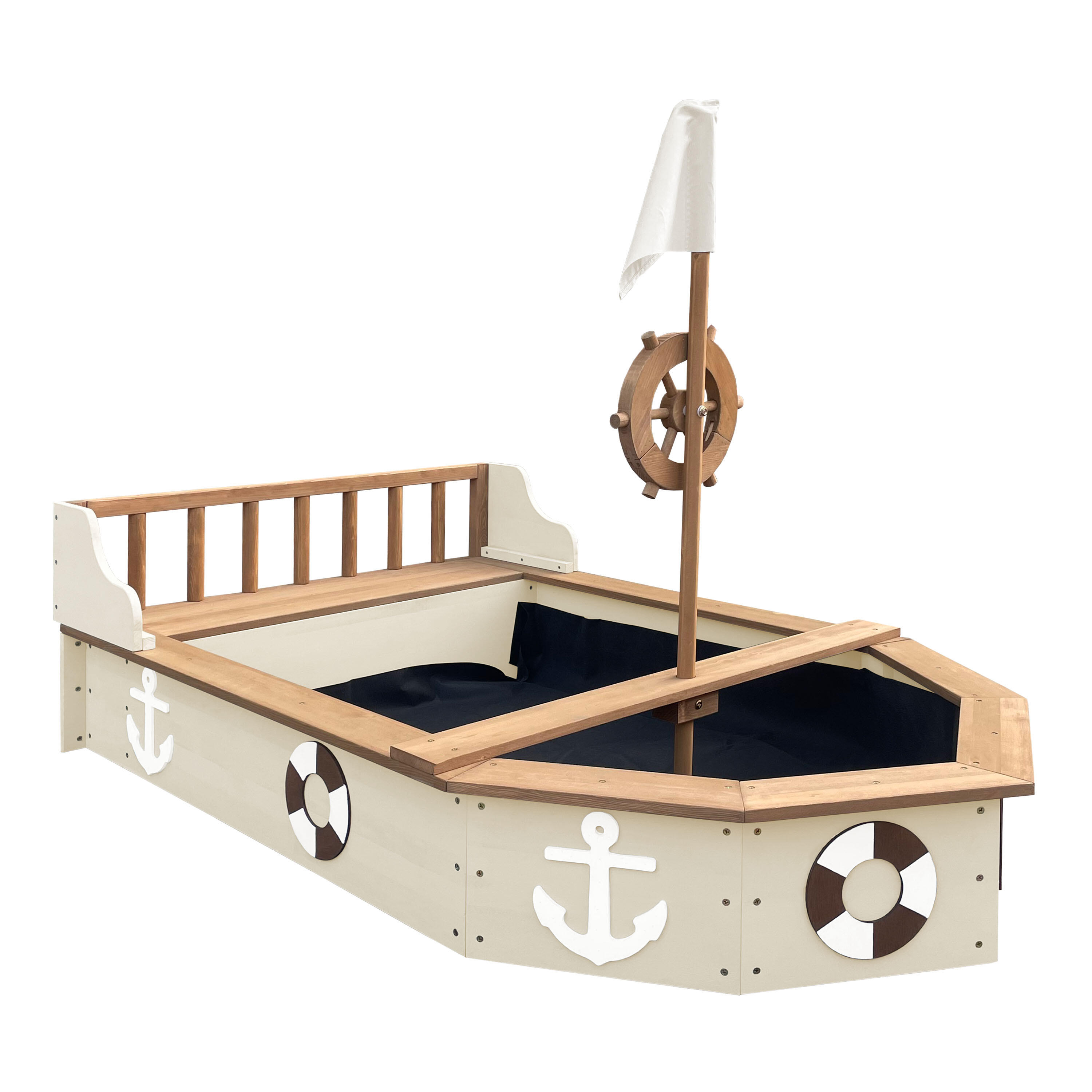 Sandkasten Boot, Doris, Holz, 153 x 90 x 100 cm - Beige 7/7