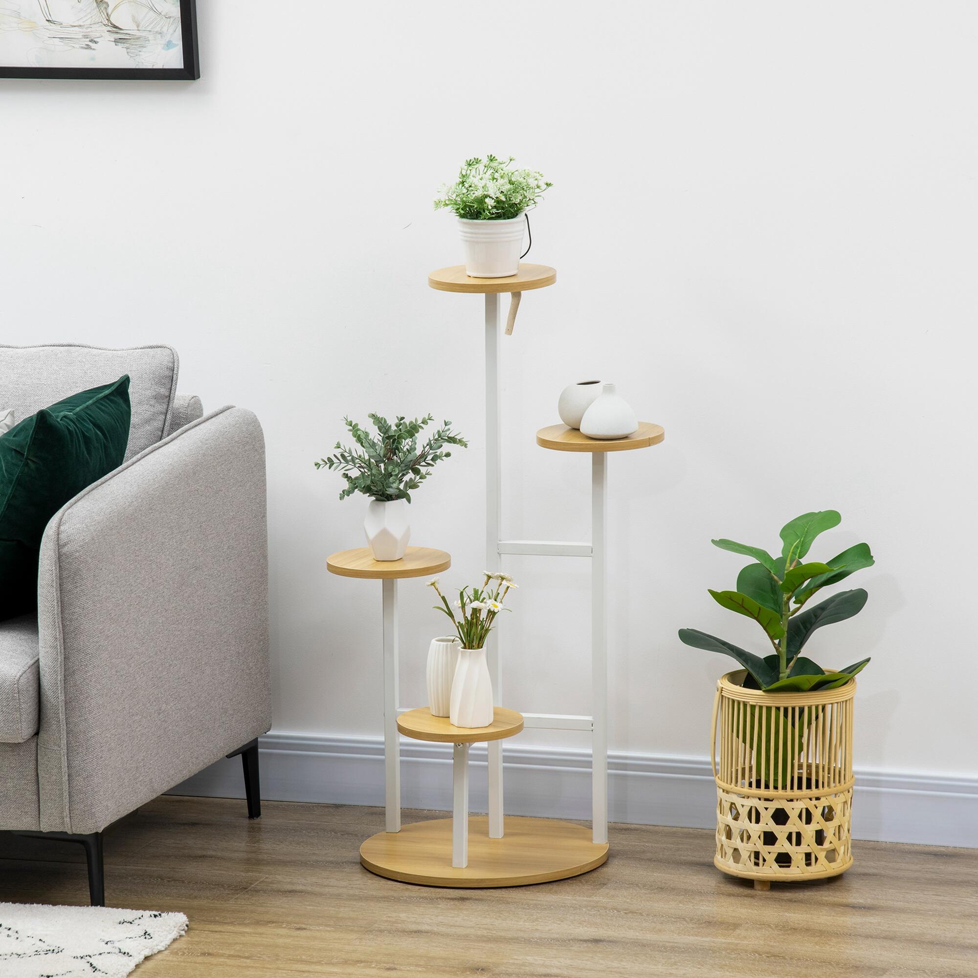 Suporte para Plantas Outsunny 4 Níveis Branco e Natural 2/5