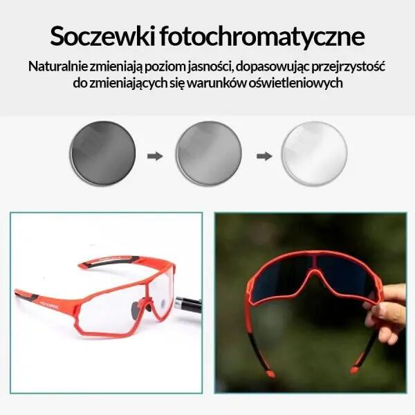 Okulary rowerowe / sportowe fotochrom ROCKBROS UV400 (10137) czerwone 5/5