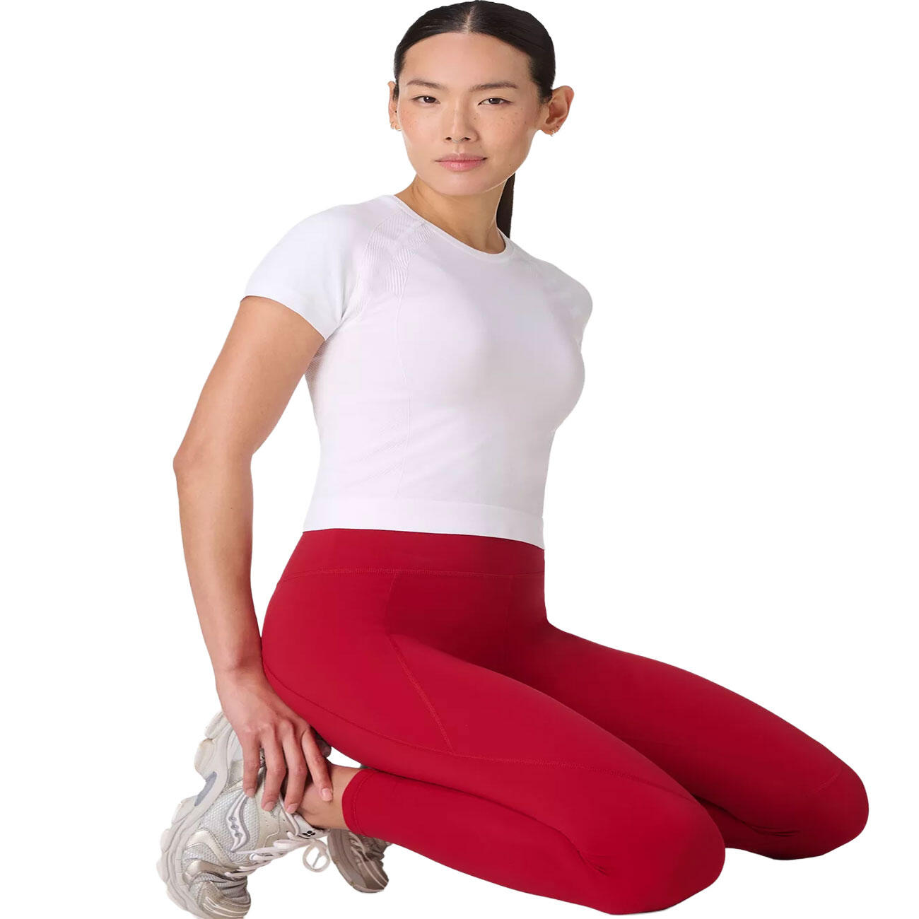 SWEATY BETTY Athlete Crop Seamless Workout T-Shirt  WIT XXL 2/7