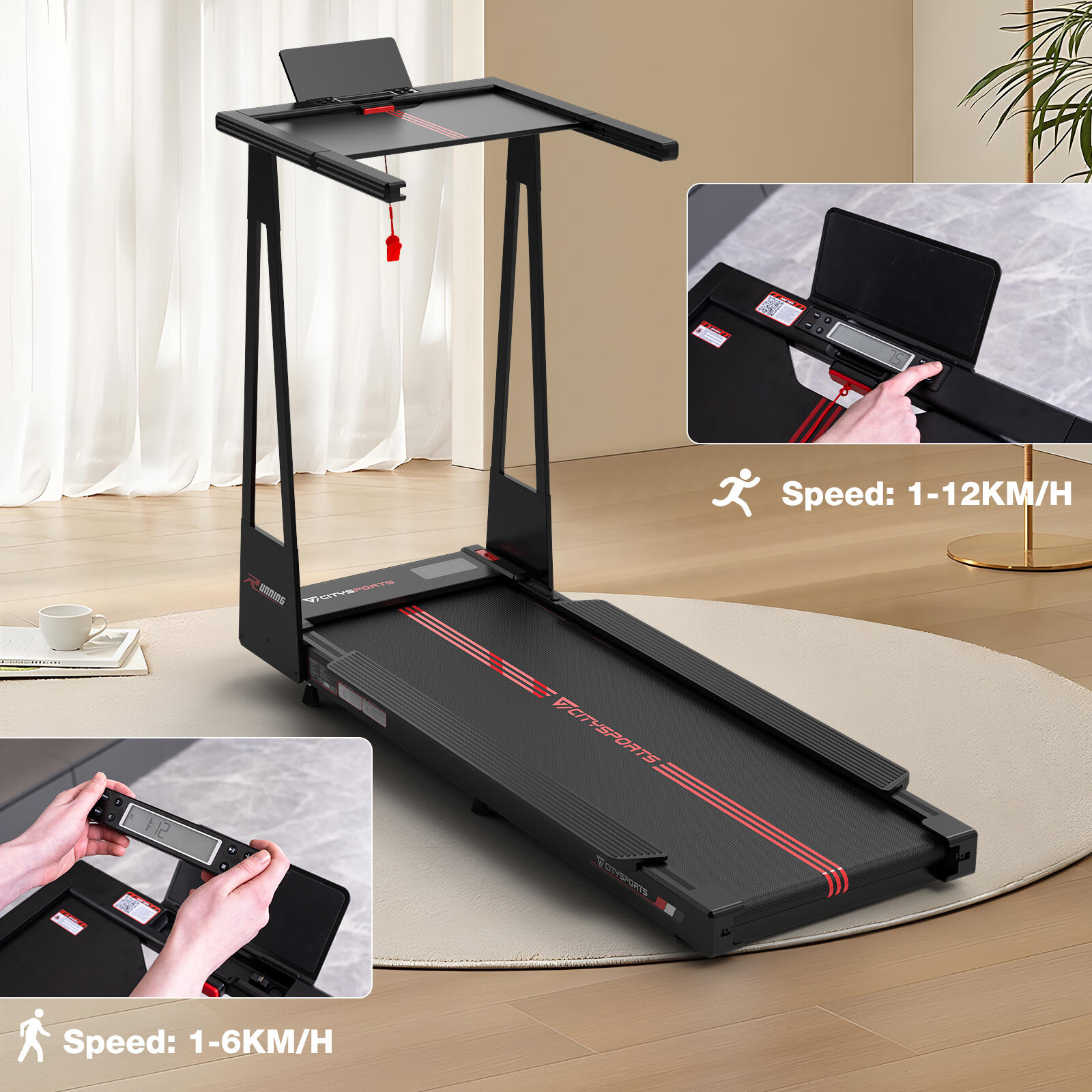 Tapis de Course-HG6-1400W-12 km/h-APP-Inclinaison Réglable 5/7