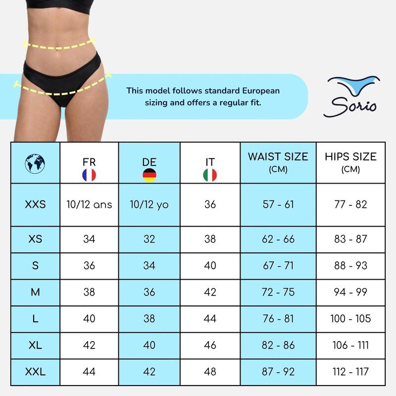 Slip înot femei menstrual, flux mediu Eva, negru