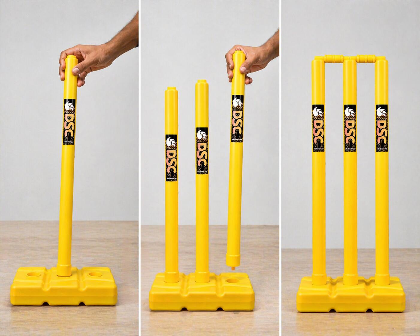 Cricket-Stumpfset aus Kunststoff, 3 Stümpfe, 2 Bails, 1 Sockel für Gartenspiel 3/4