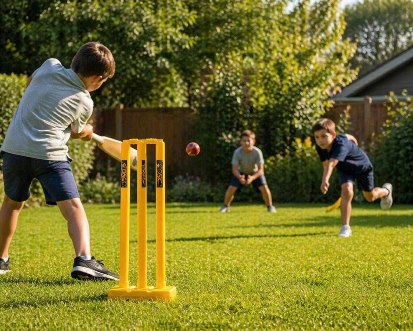 Cricket-Stumpfset aus Kunststoff, 3 Stümpfe, 2 Bails, 1 Sockel für Gartenspiel 2/4