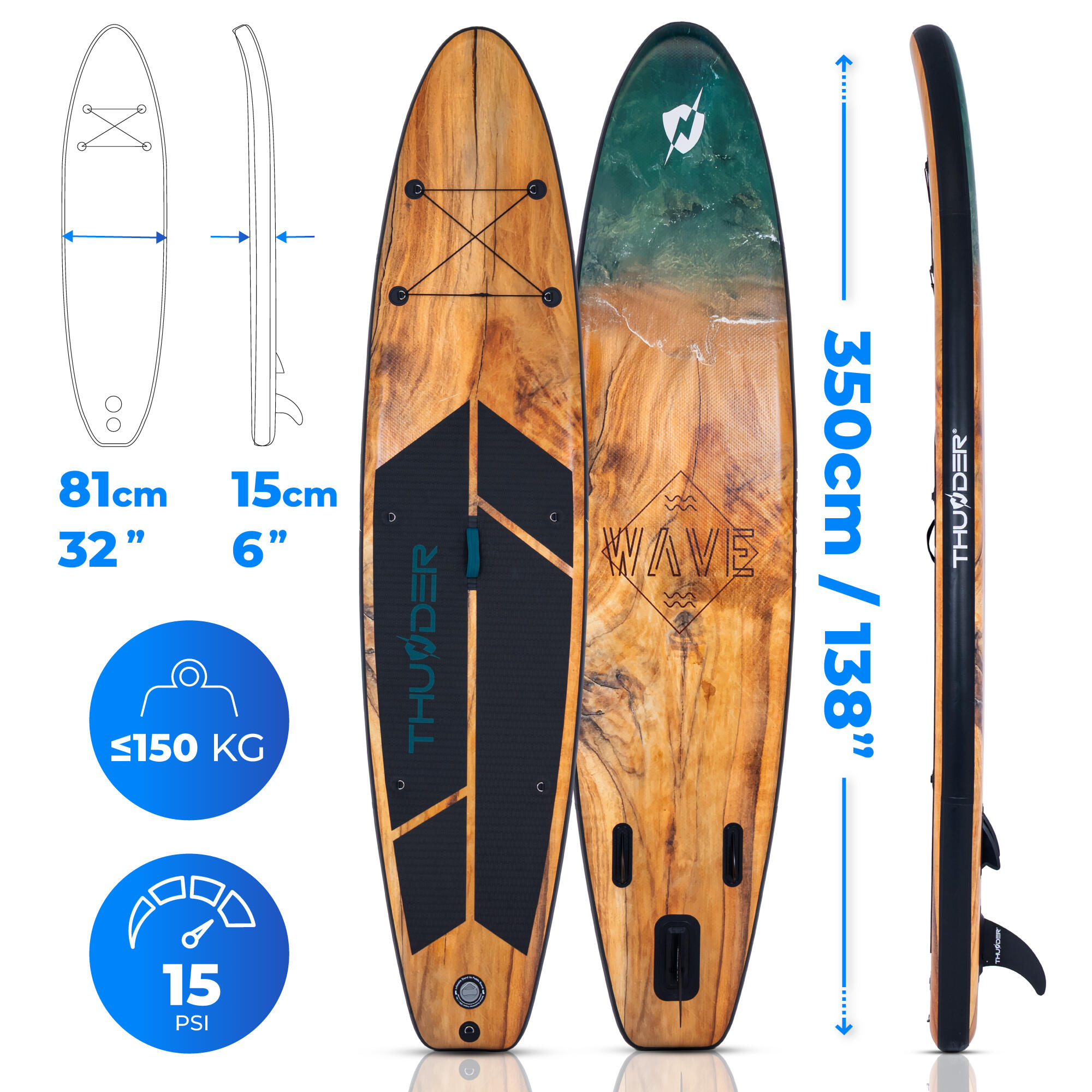 Nafukovací SUP prkna doplňky THUNDER WOOD 350 cm 2/5