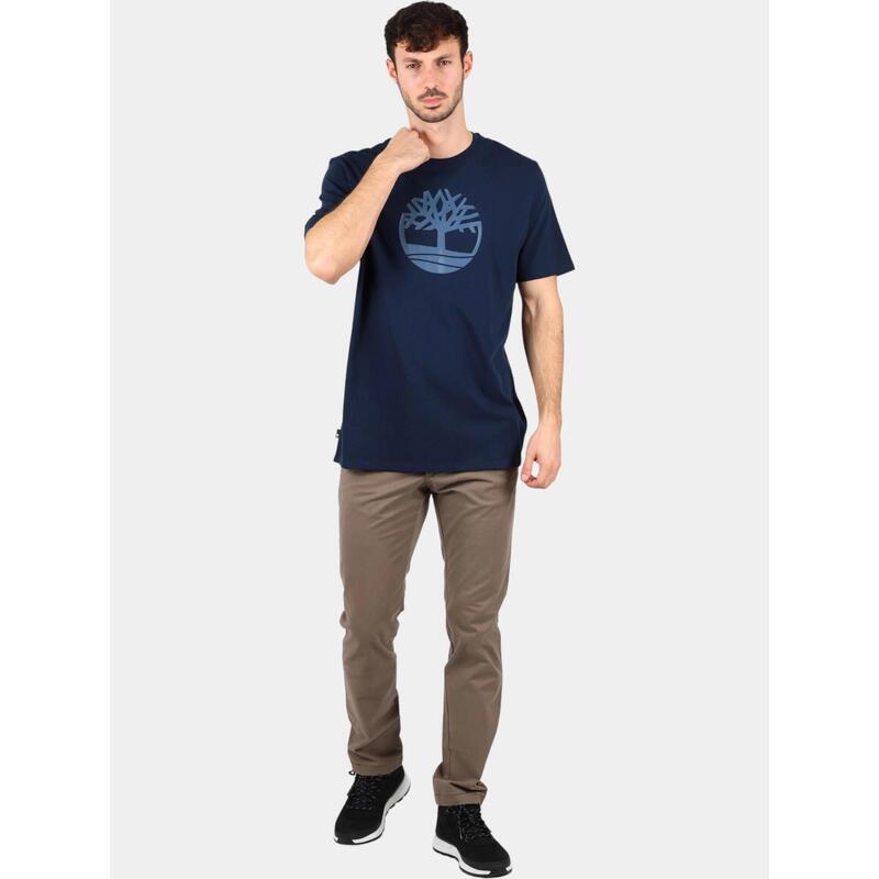 Tricou barbati cu decolteu la baza gatului si imprimeu cu logo, Bleumarin