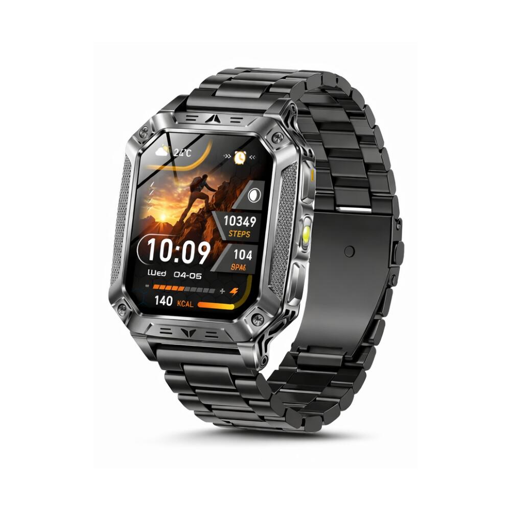 Military Smart Watch with 1400mAh Bluetooth Call (Black Steel B)