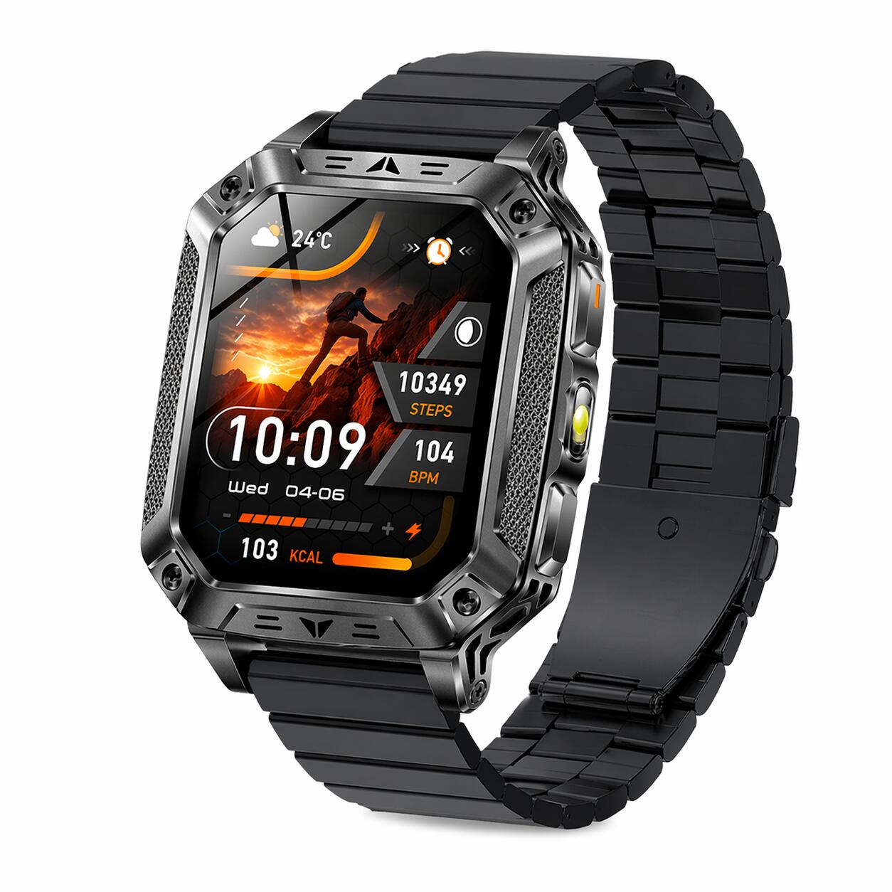 Military Smart Watch with 1400mAh Bluetooth Call (Black Steel B 2A)