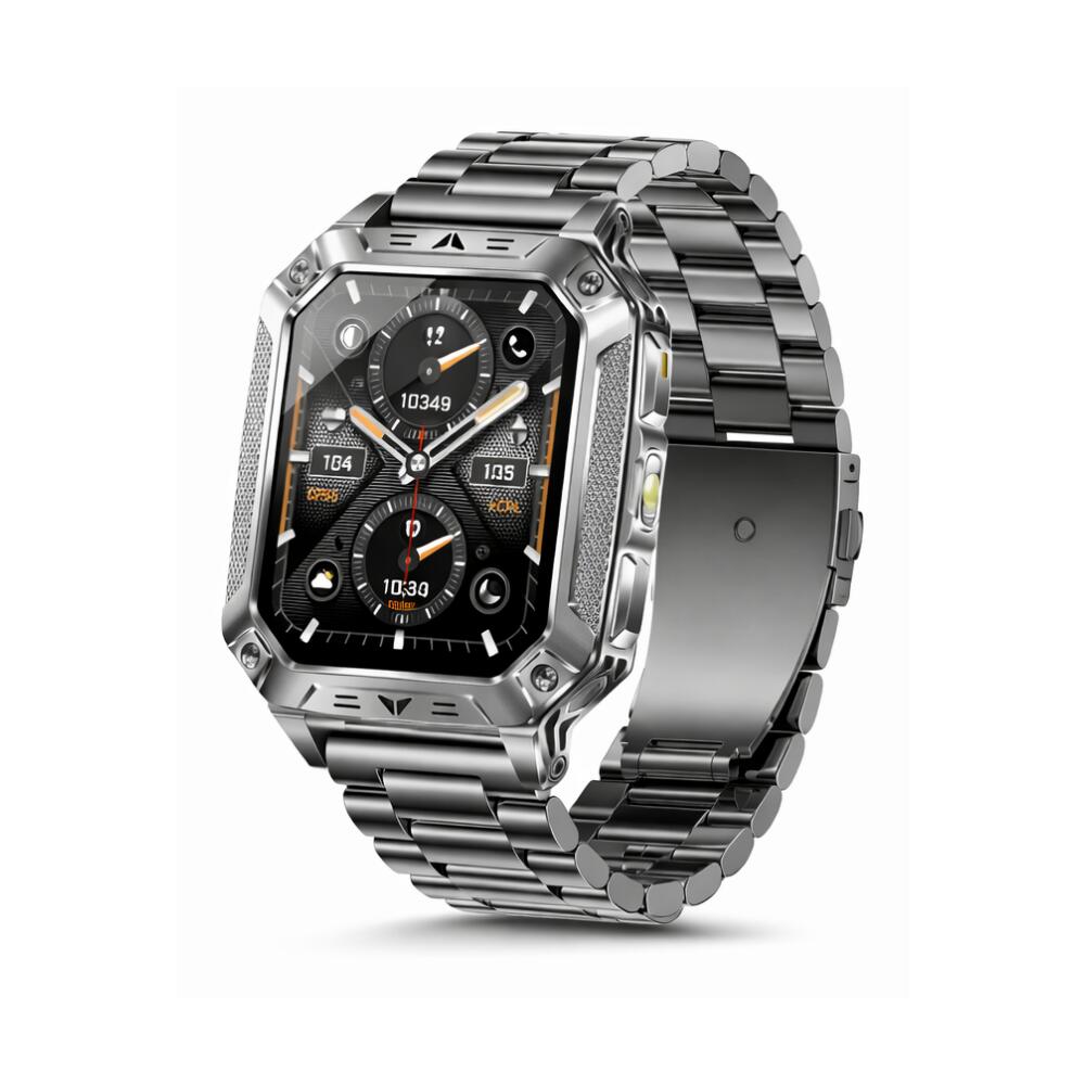 Military Smart Watch with 1400mAh Bluetooth Call (Silver Steel)