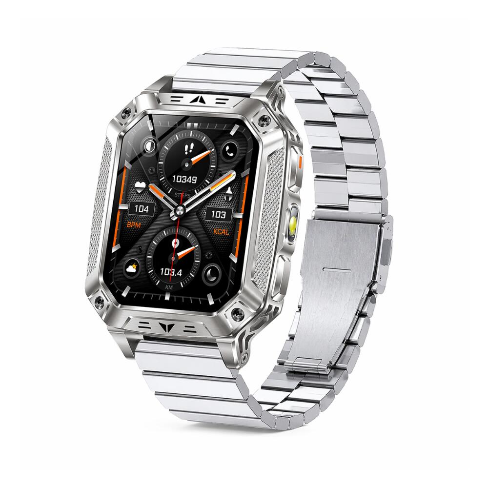Military Smart Watch with 1400mAh Bluetooth Call (Silver Steel B)