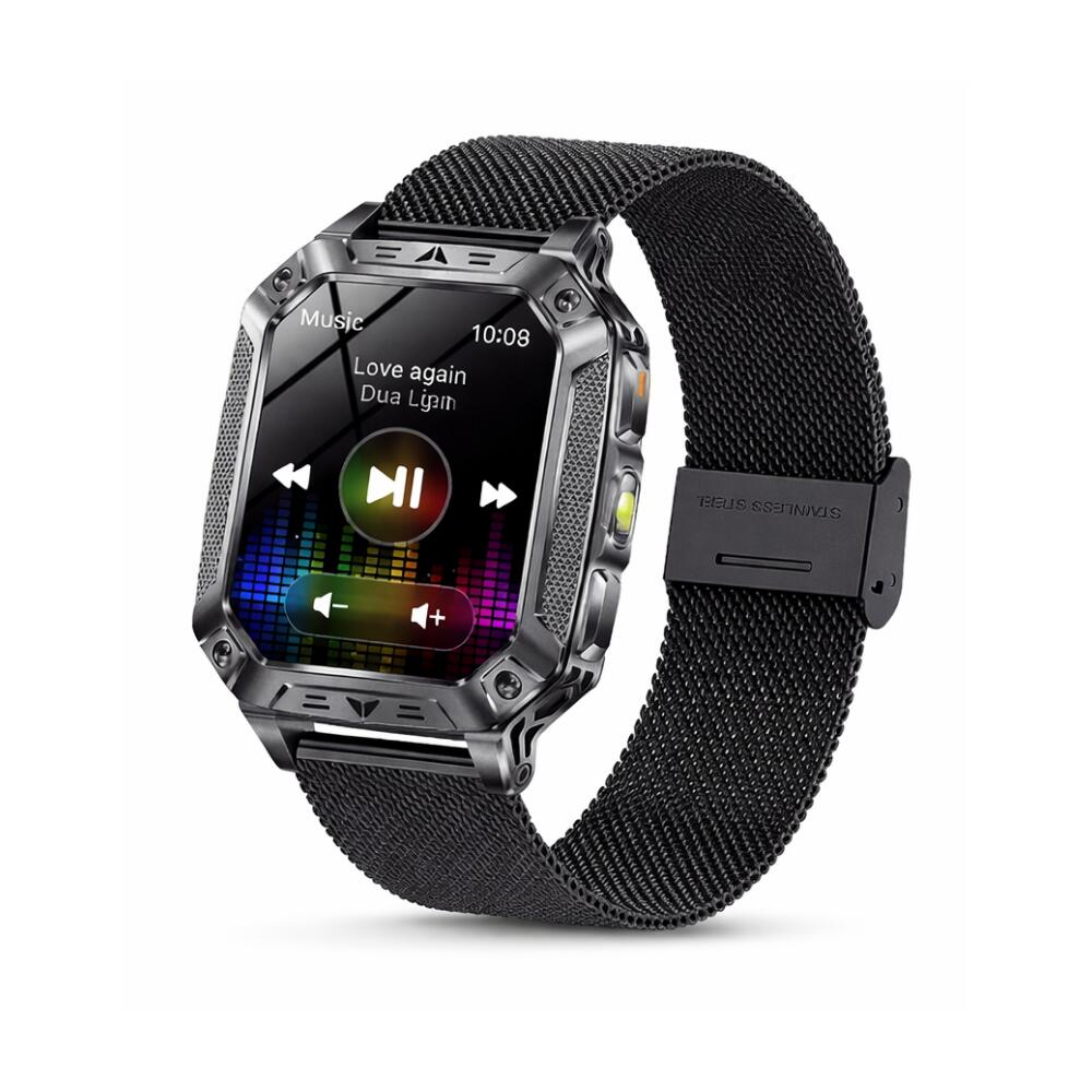 Military Smart Watch with 1400mAh Bluetooth Call (Black Mesh Belt)