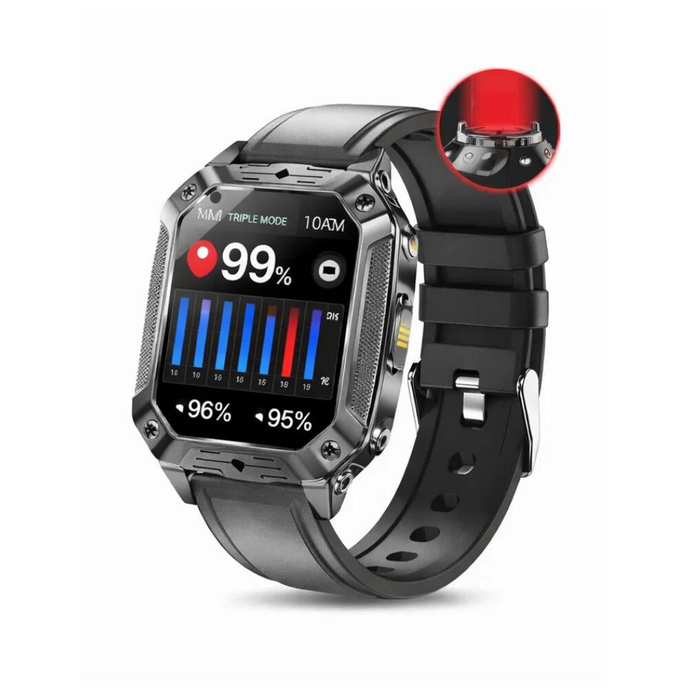 Military Smart Watch with 1400mAh Bluetooth Call (Black Leather)