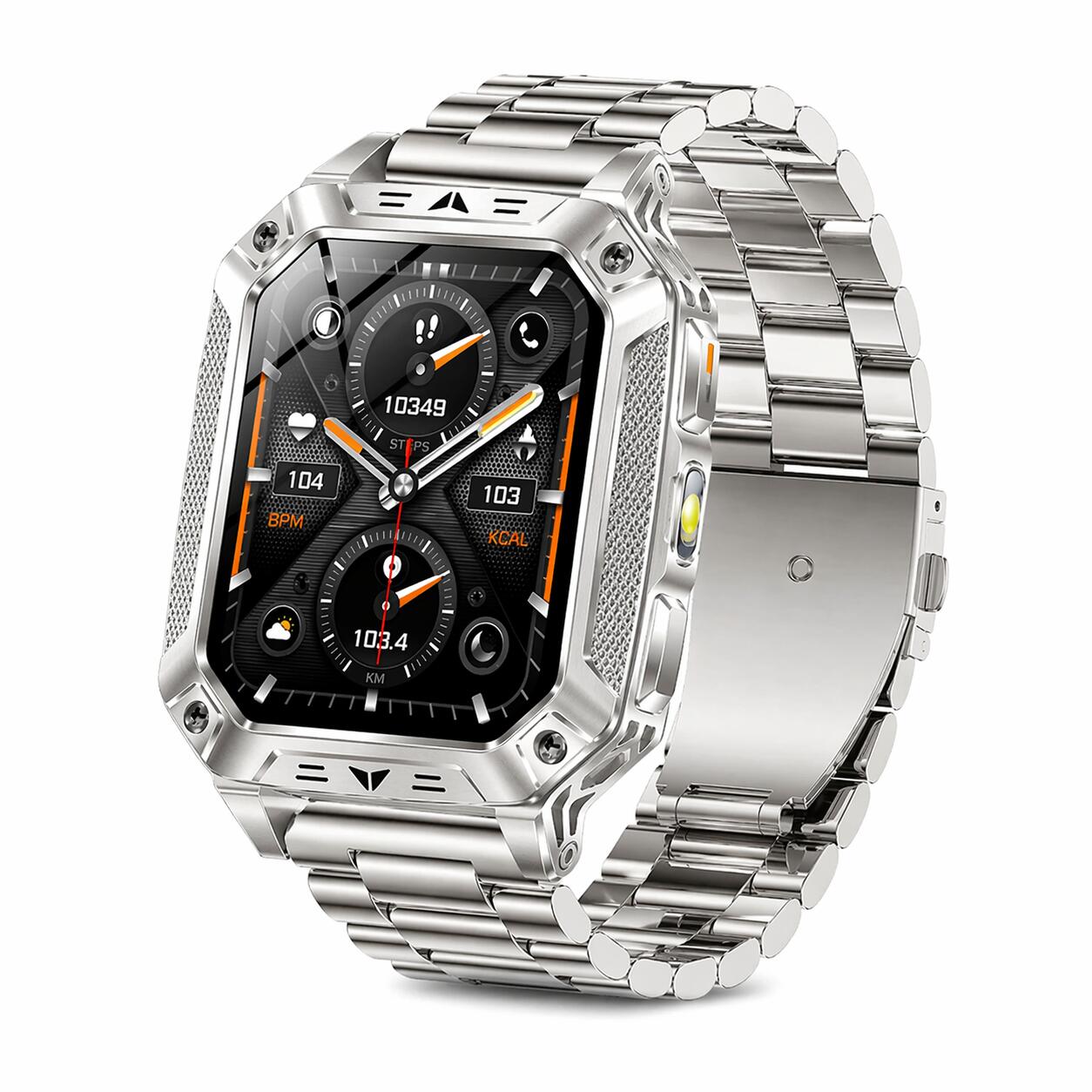 Military Smart Watch with 1400mAh Bluetooth Call (Silver Steel 2A)