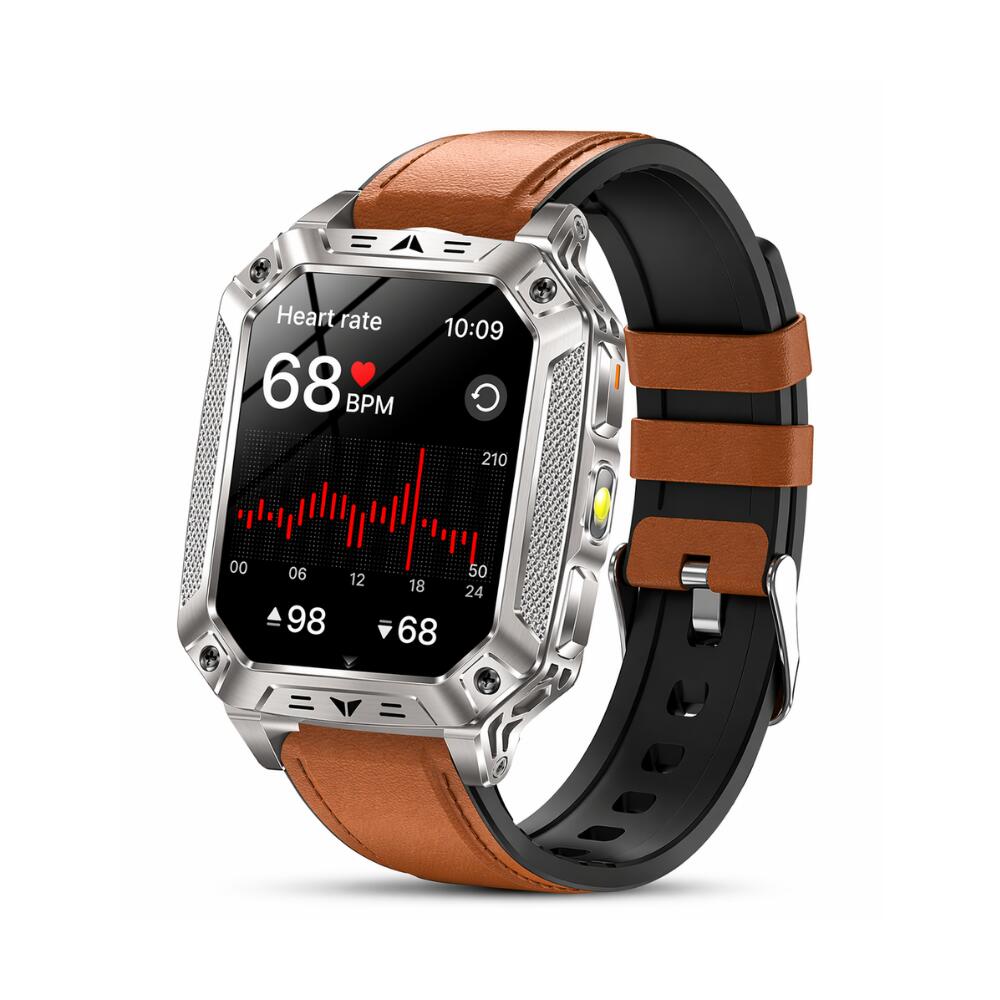 Military Smart Watch with 1400mAh Bluetooth Call (Brown Leather)