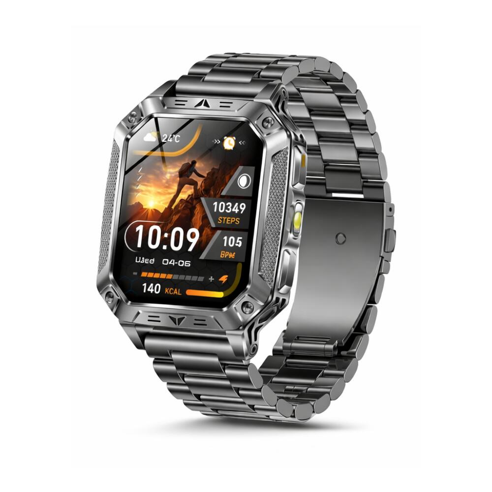 Military Smart Watch with 1400mAh Bluetooth Call (Black Steel)