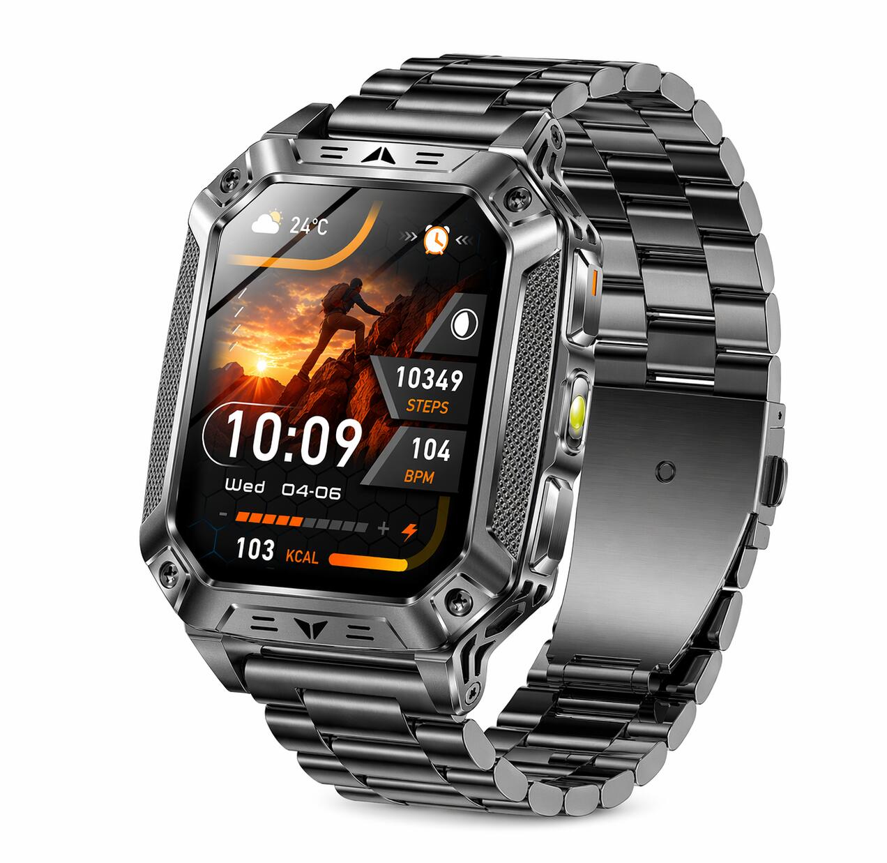 Military Smart Watch with 1400mAh Bluetooth Call (Black Steel 2A)