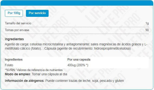 Folate 400µg - 90 Cápsulas LifePRO 2/3