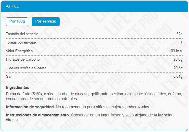 Barrita Endurance Gumbar con Cafeína - 32g Manzana LifePRO 2/3