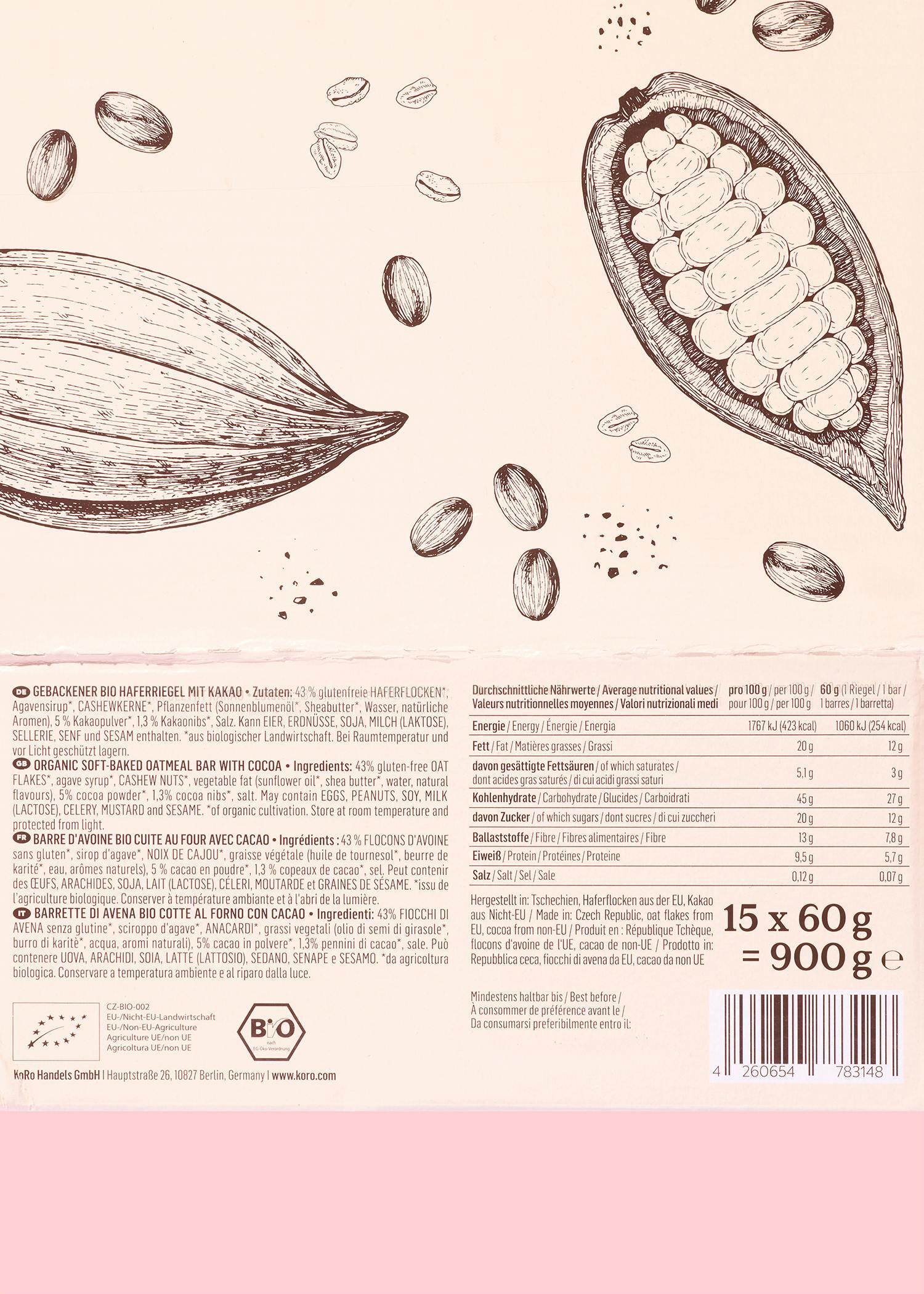 Barres d'avoine au cacao bio 15 x 60 g 6/6