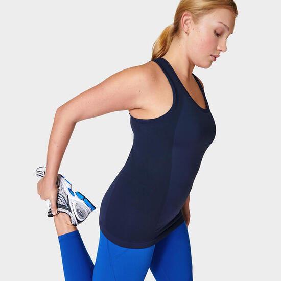 SWEATY BETTY Athlete Seamless Workout Tank Top T-shirt DONKERBLAUW XL