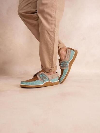 Chaussures bateau homme GLOBEK Vert d'eau / Tan