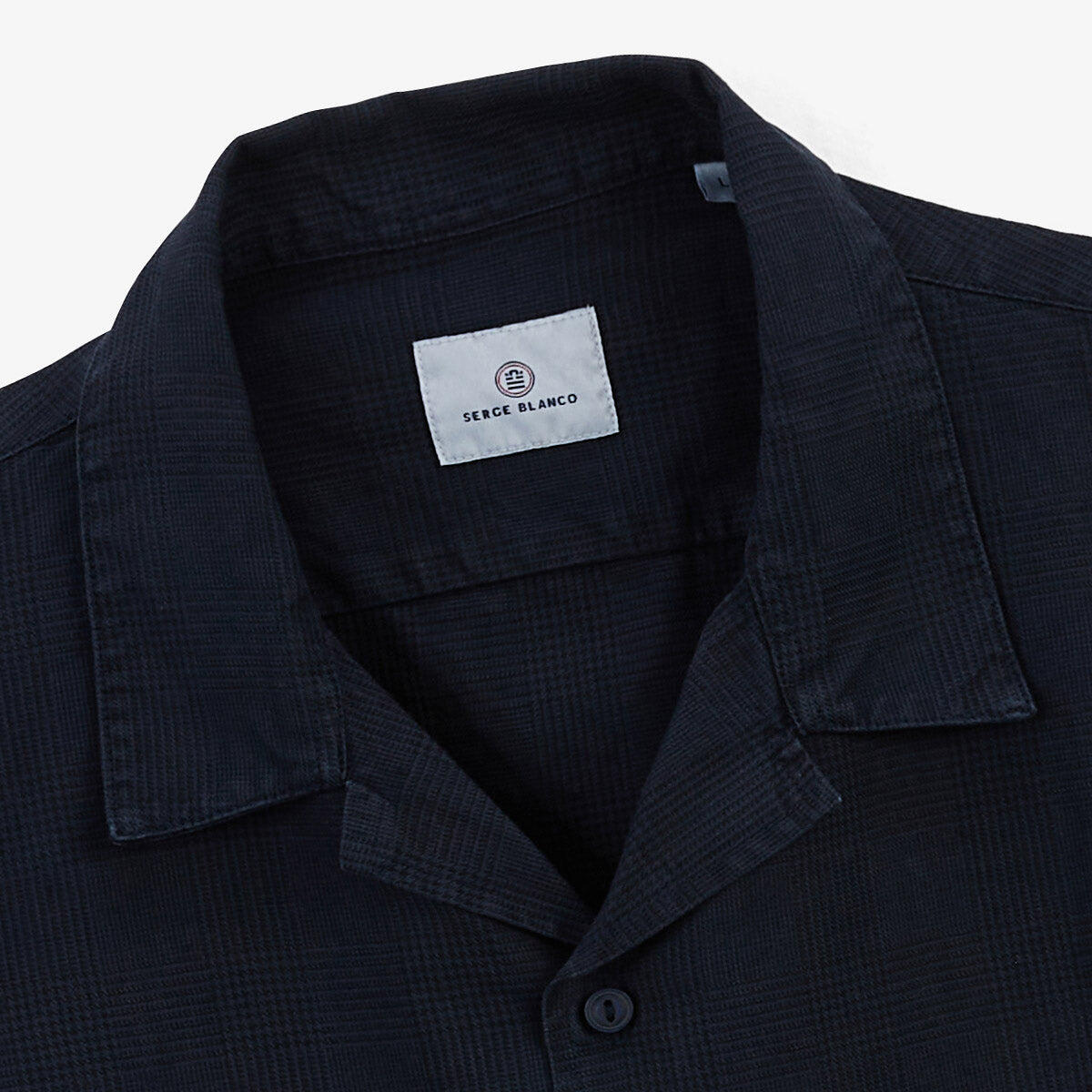 Camicia a maniche corte Caracas in cotone e lino blu navy 3/4