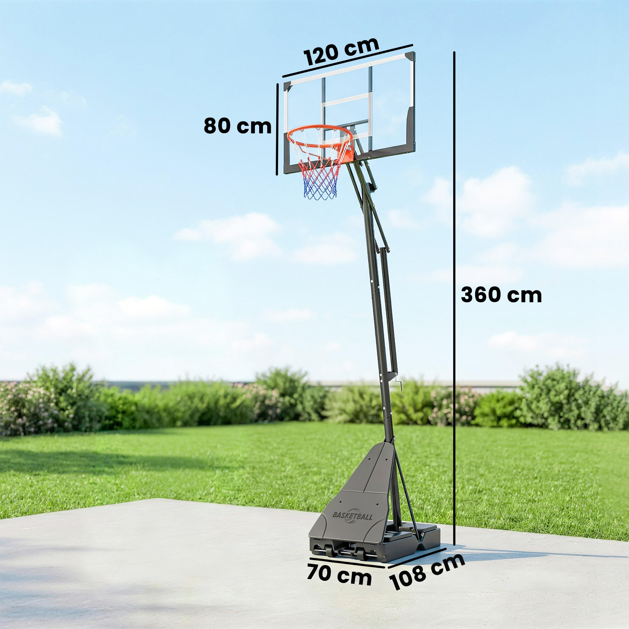 Tabela de basquetebol 120x120x370 cm preto SPORTNOW 3/5