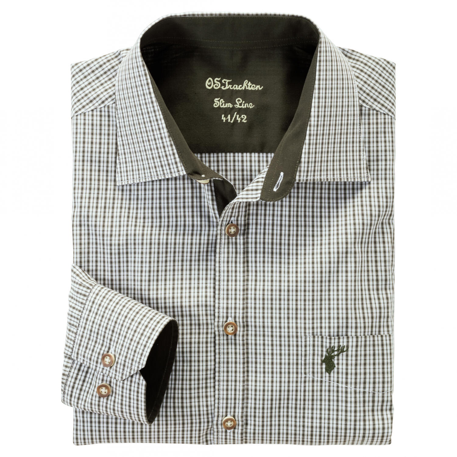 OS Trachten Snivy Hemd 1/1 Arm Slim Fit Herren (Dunkelgrün) Größe 39/40 2/2