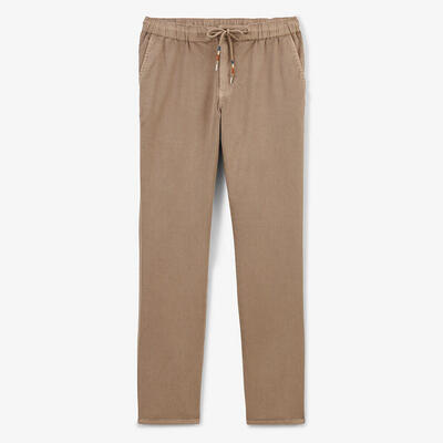 Broek 549 met elastische tailleband in beige katoen