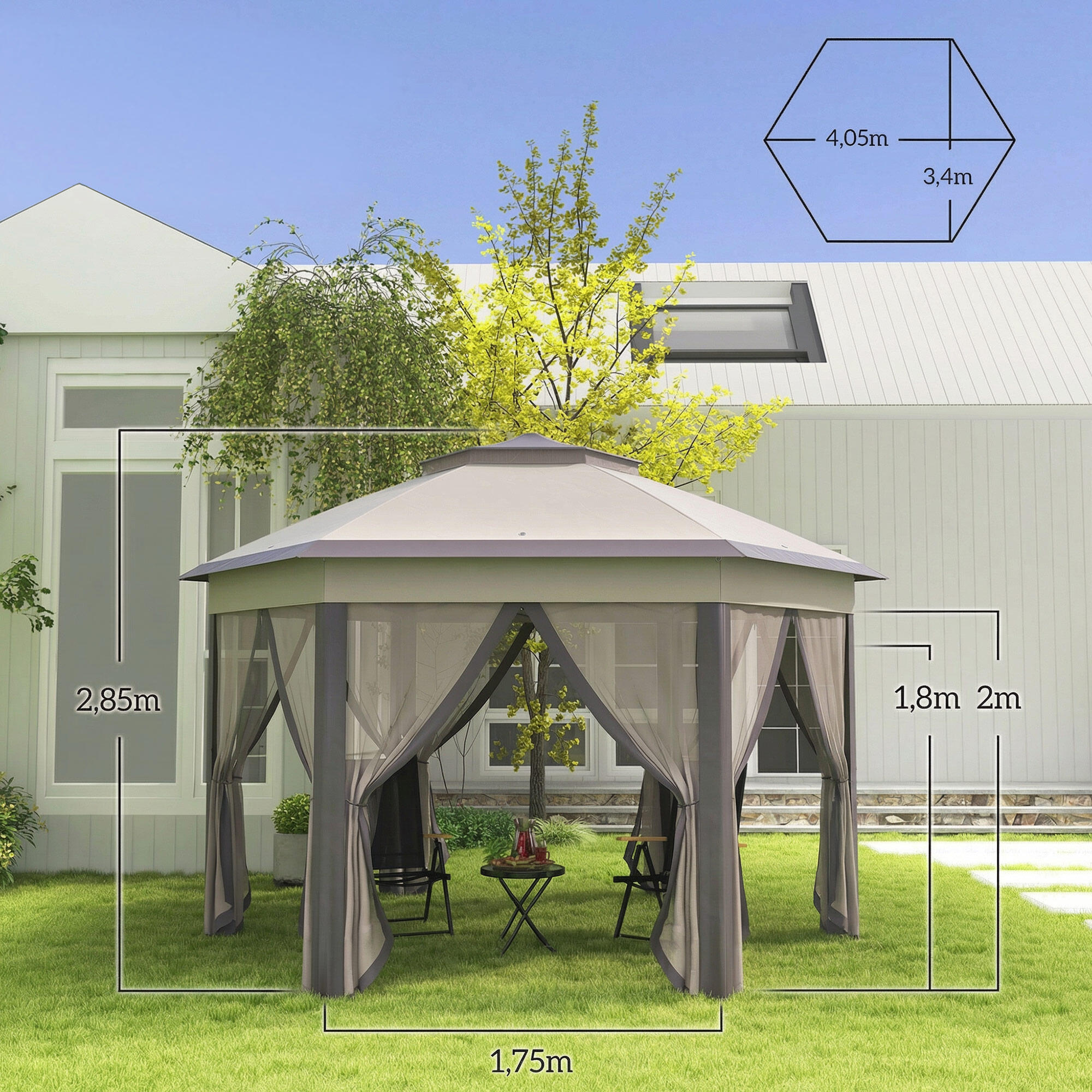 Carpa Plegable Outsunny 405x340x285 cm Marrón y Beige 3/6