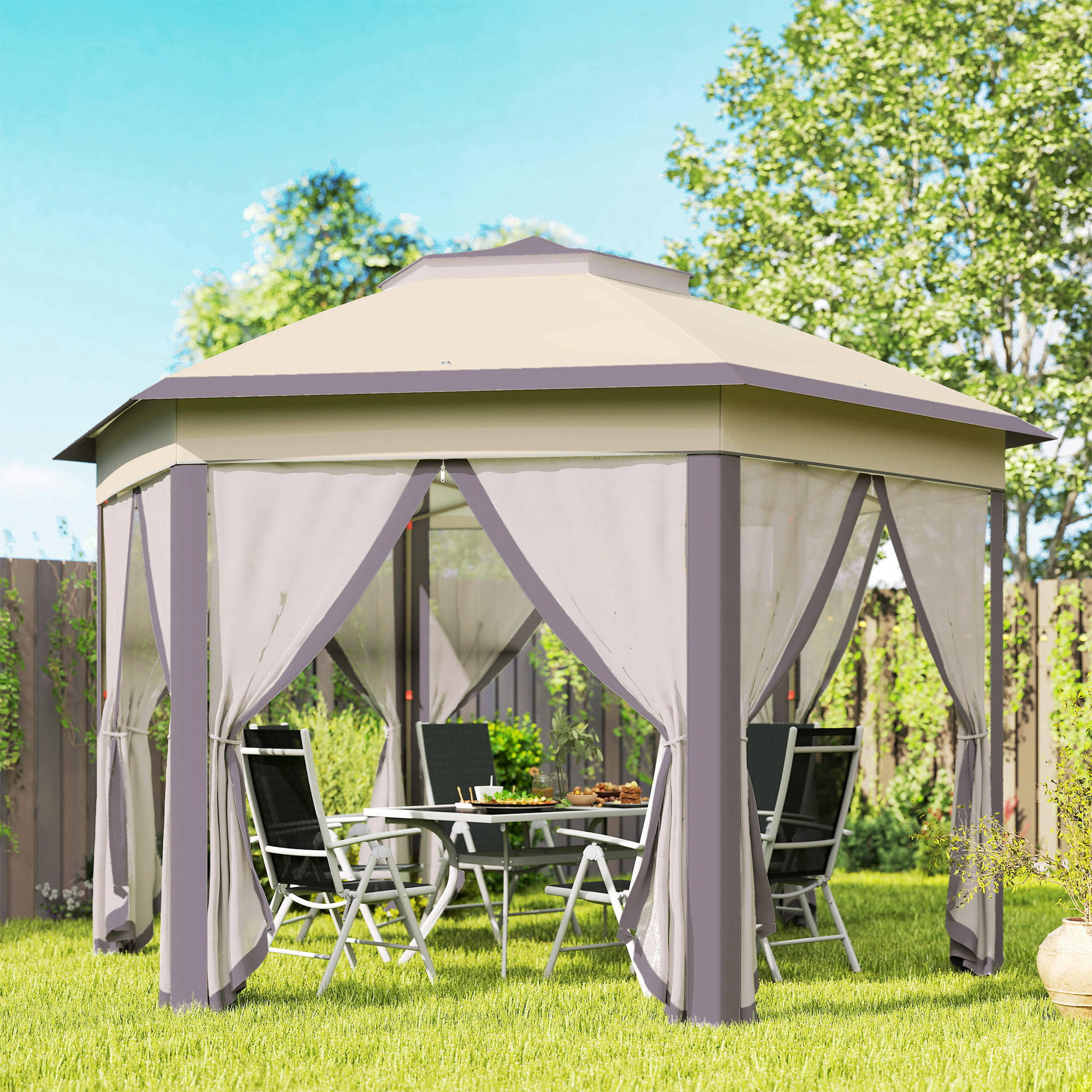 Carpa Plegable Outsunny 405x340x285 cm Marrón y Beige 2/6