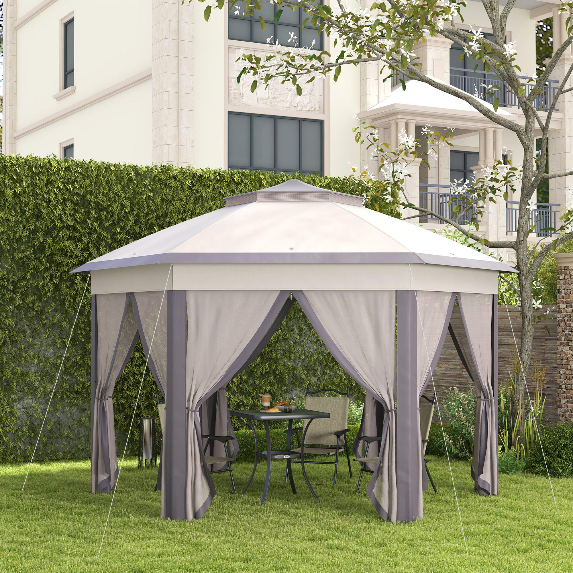 Carpa Plegable Outsunny 405x340x285 cm Marrón y Beige 5/6