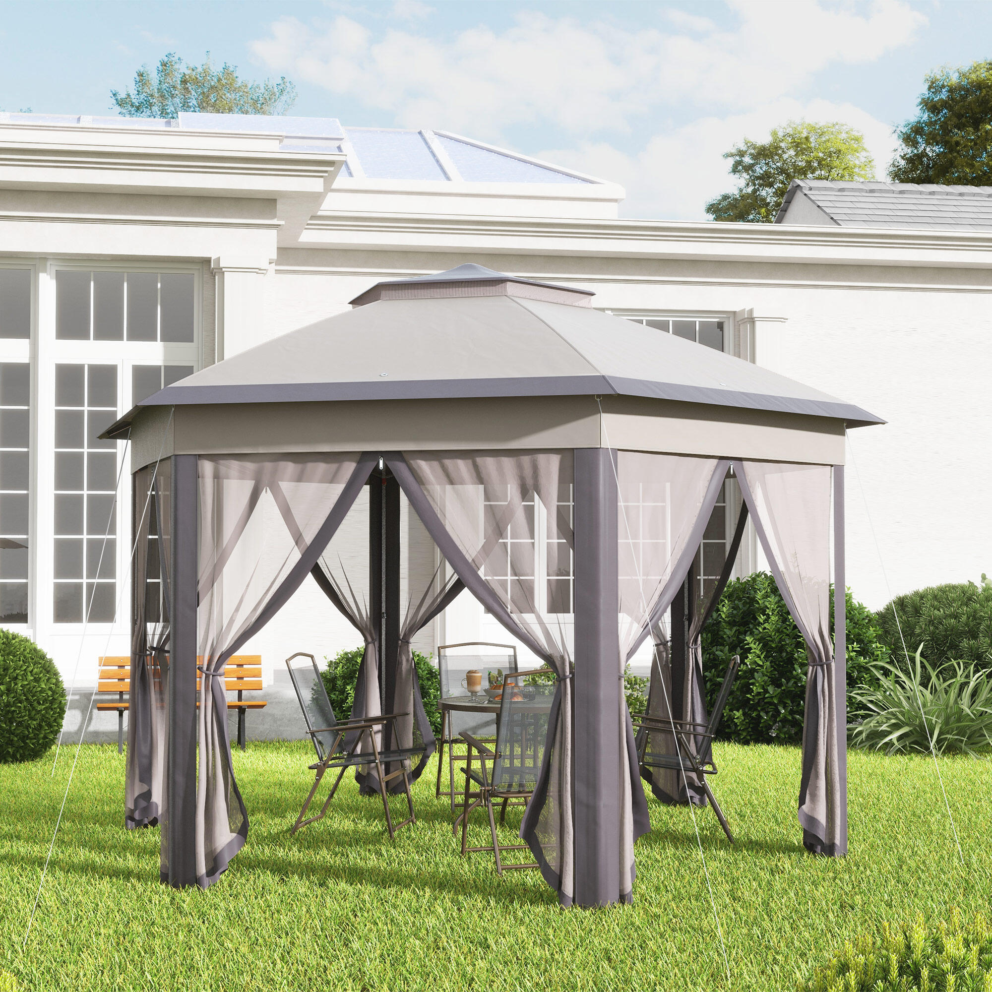 Carpa Plegable Outsunny 405x340x285 cm Marrón y Beige 4/6