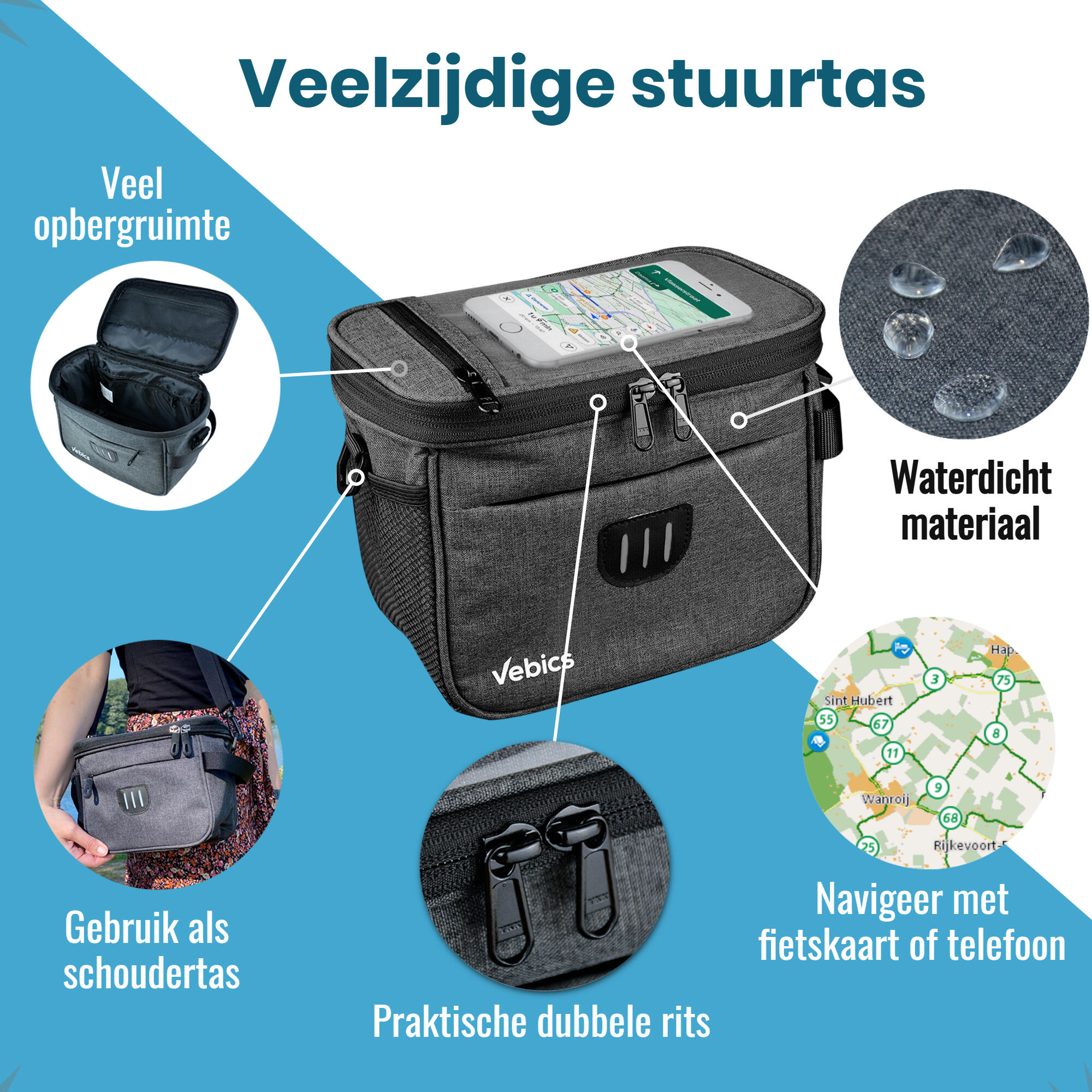 Vebics® Stuurtas Fiets Afneembaar - 100% Waterbestendig 2/7