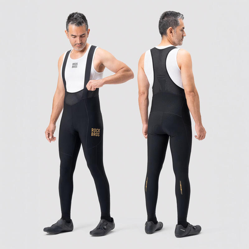 Pantaloni de ciclism Rockbros cu bretele, lungi, din polar, cu inserție