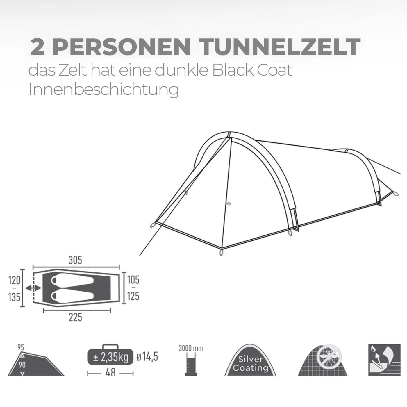 2 Personen Tunnelzelt Biker Backpacker Dunkele Schafkabine 3000 mm Wassersäule 6/6