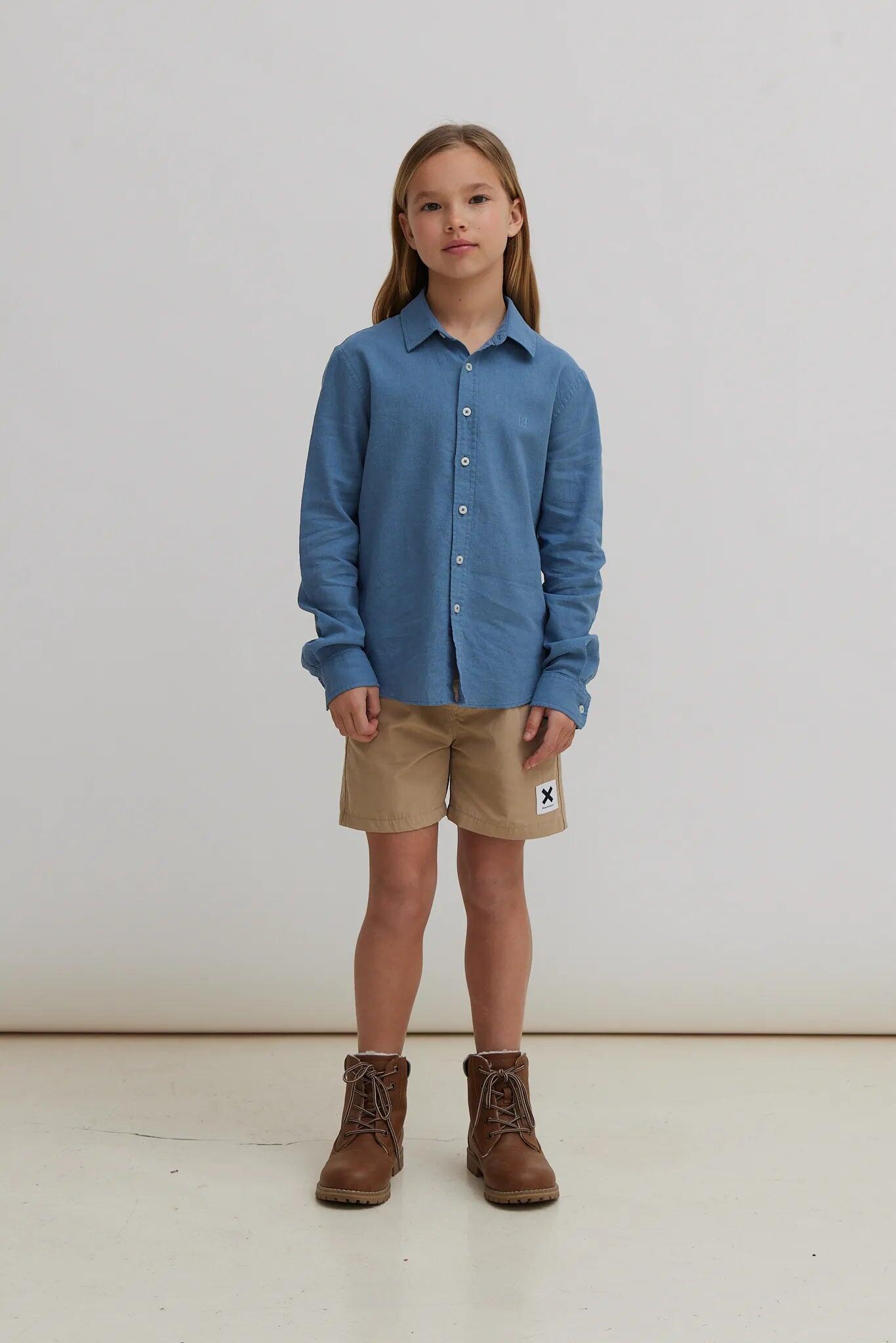Camisa Kids Blue Banana Sky Blue de Lino 3/4
