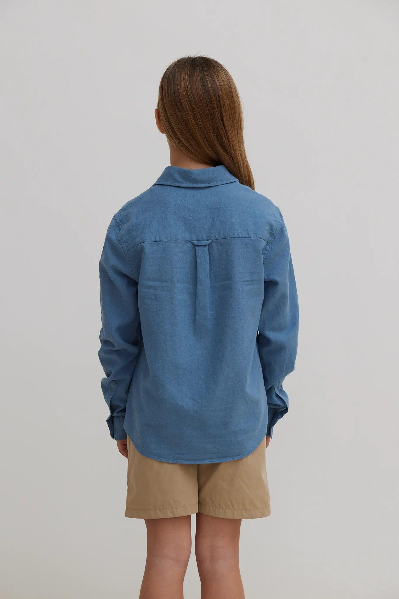 Camisa Kids Blue Banana Sky Blue de Lino 2/4