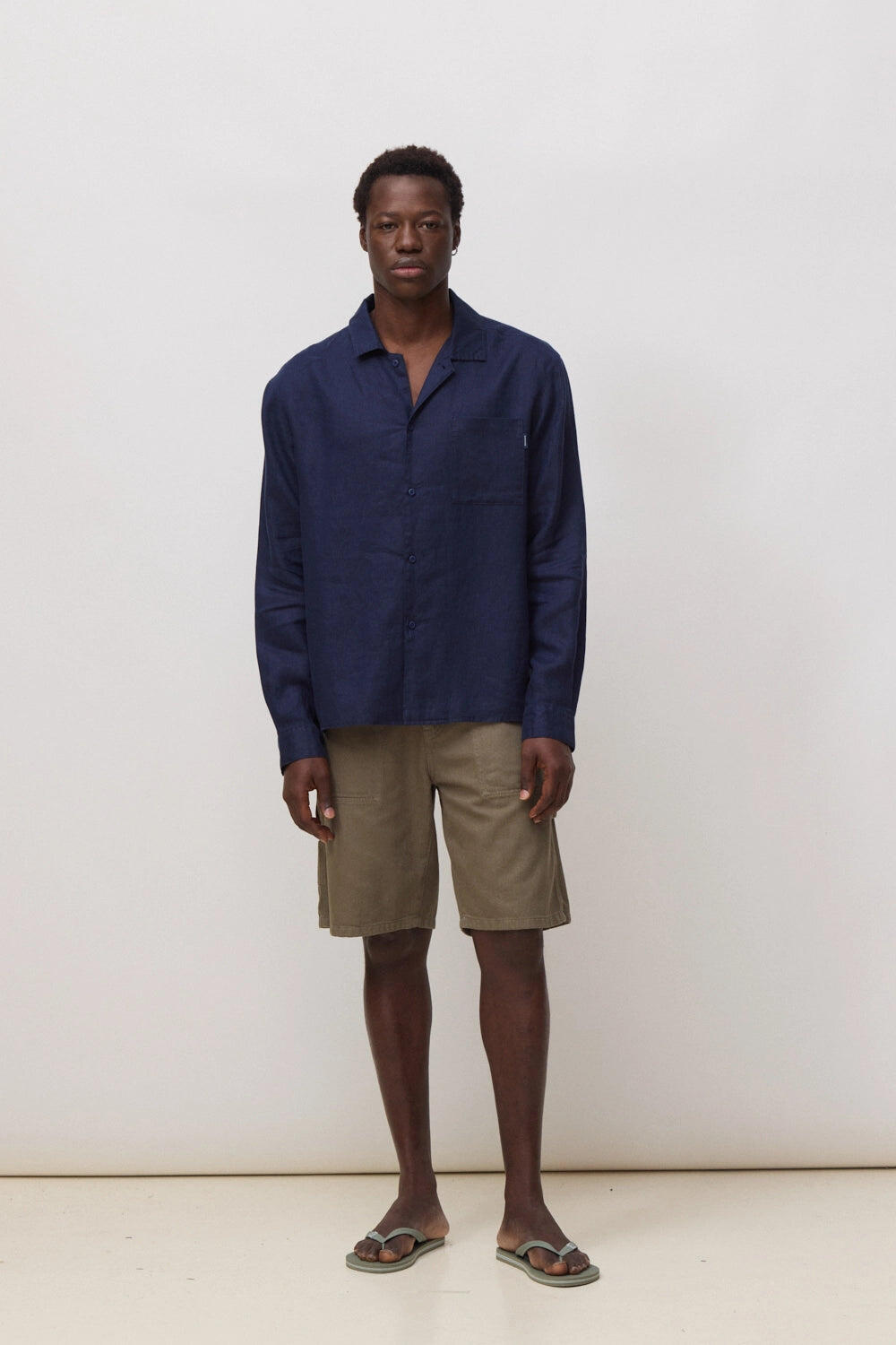 Camisa Blue Banana Breeze Azul Marino de 100% Lino 3/5