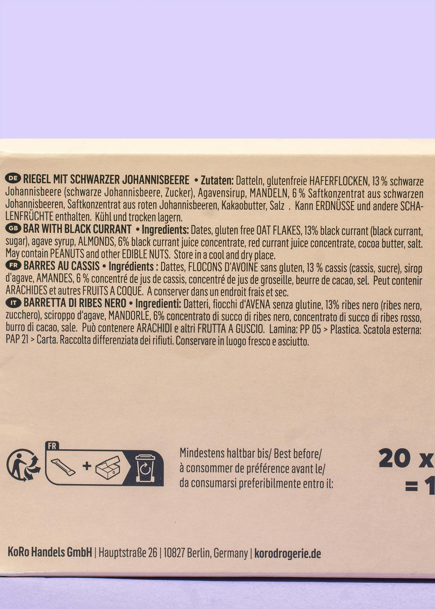 Barre de céréales crue au cassis vegan 20 x 50 g 4/7