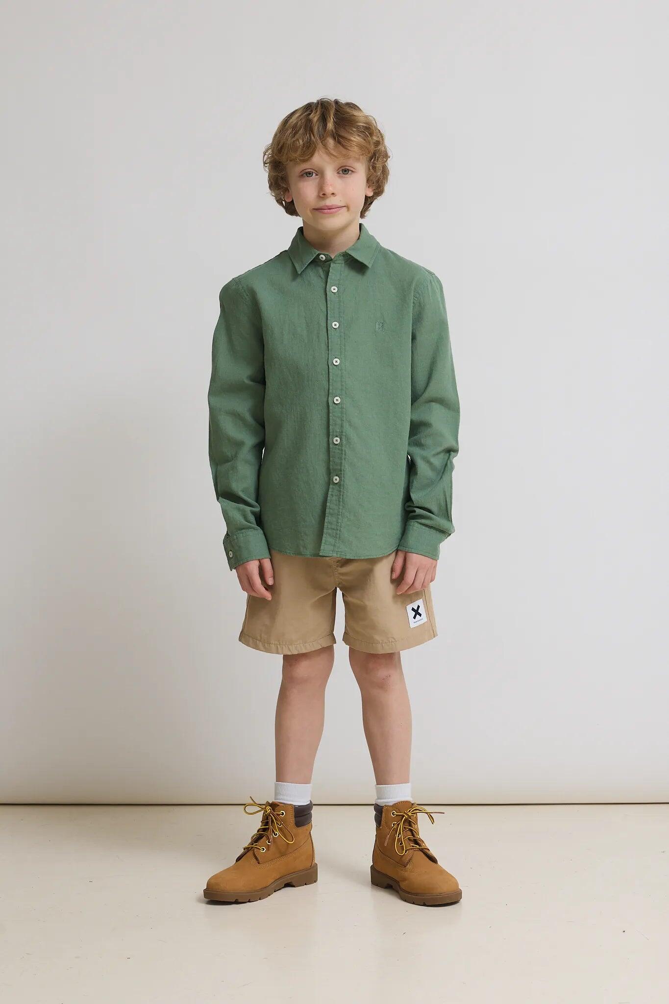 Camisa Kids Blue Banana Pine Green de Lino 3/7