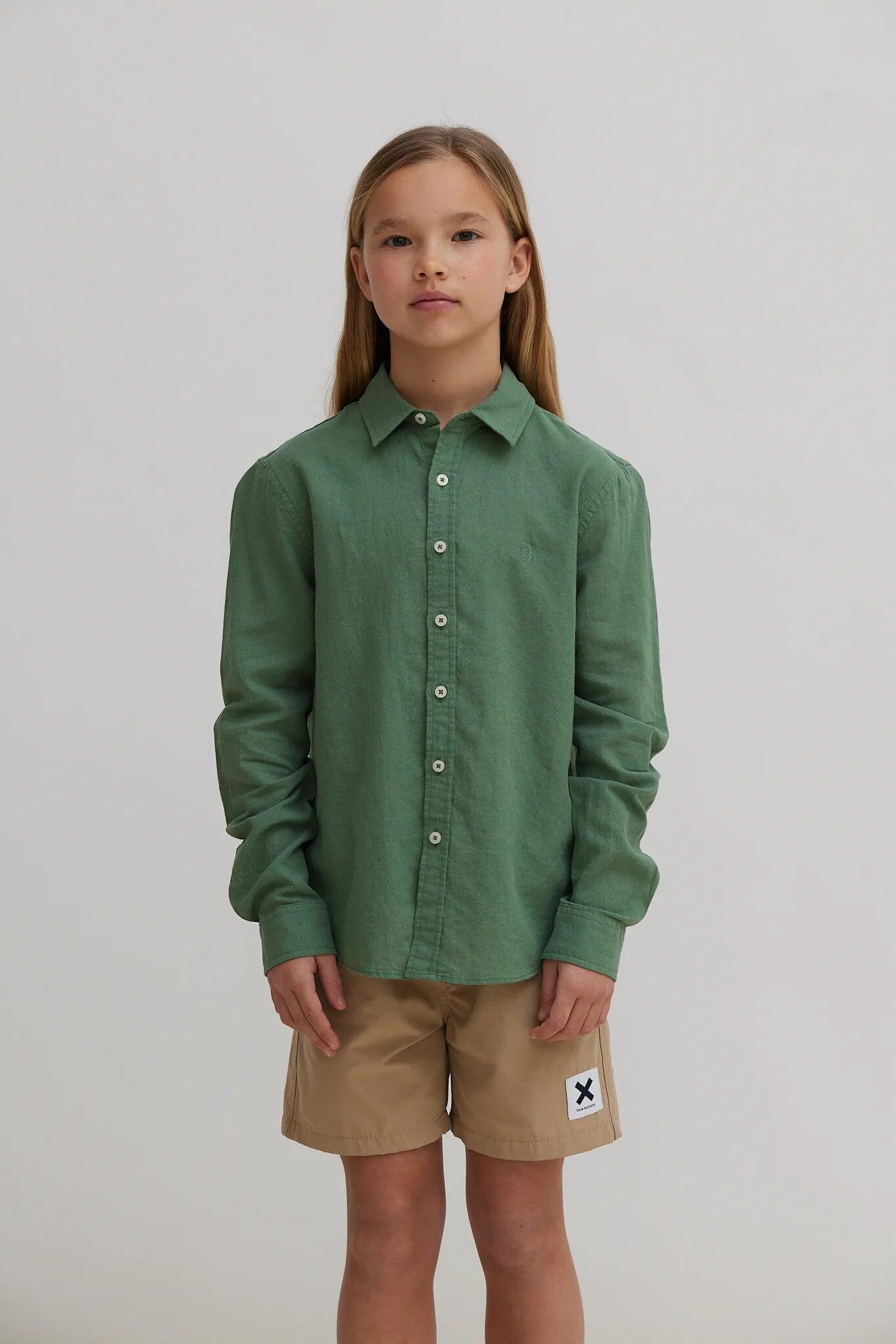Camisa Kids Blue Banana Pine Green de Lino 4/7