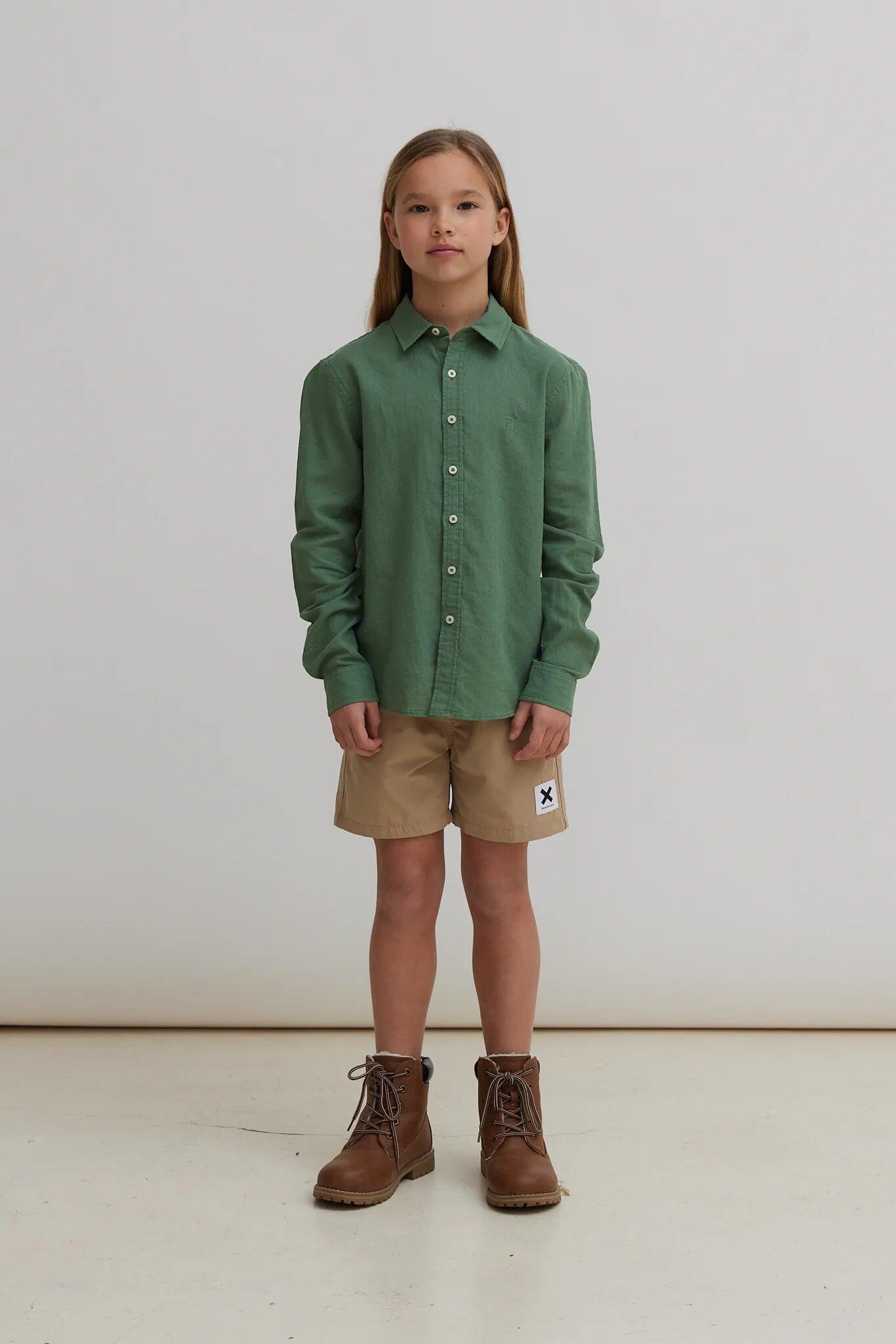Camisa Kids Blue Banana Pine Green de Lino 6/7
