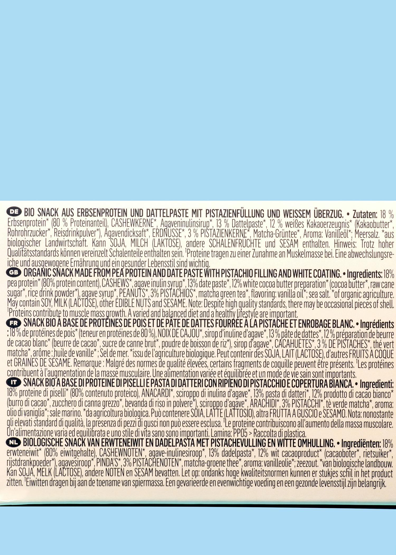Bouchées protéinées bio pistaches et chocolat blanc 12 x 2 x 20 g 6/7