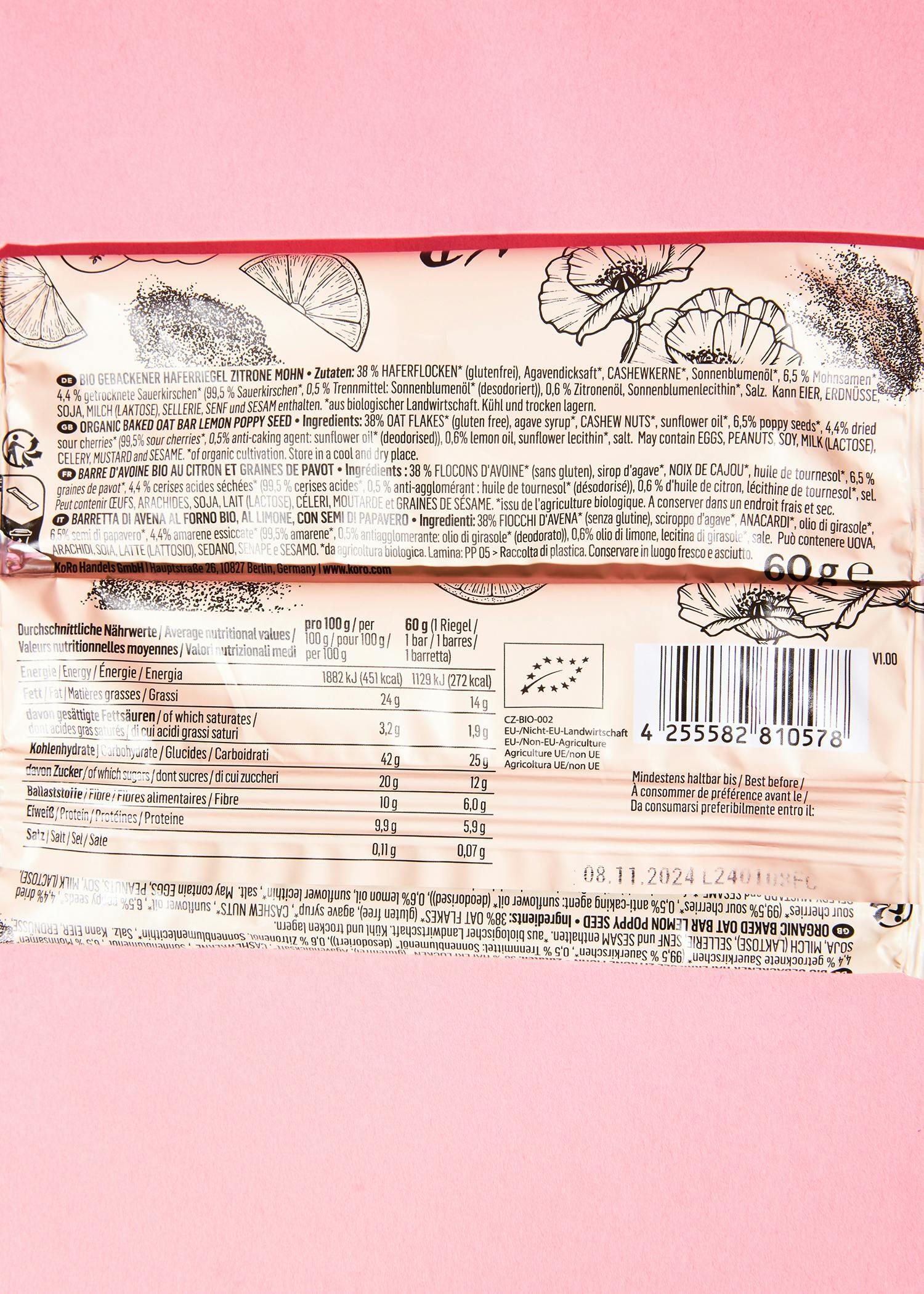 Barre d'avoine au citron et graines de pavot bio 15 x 60 g 4/7