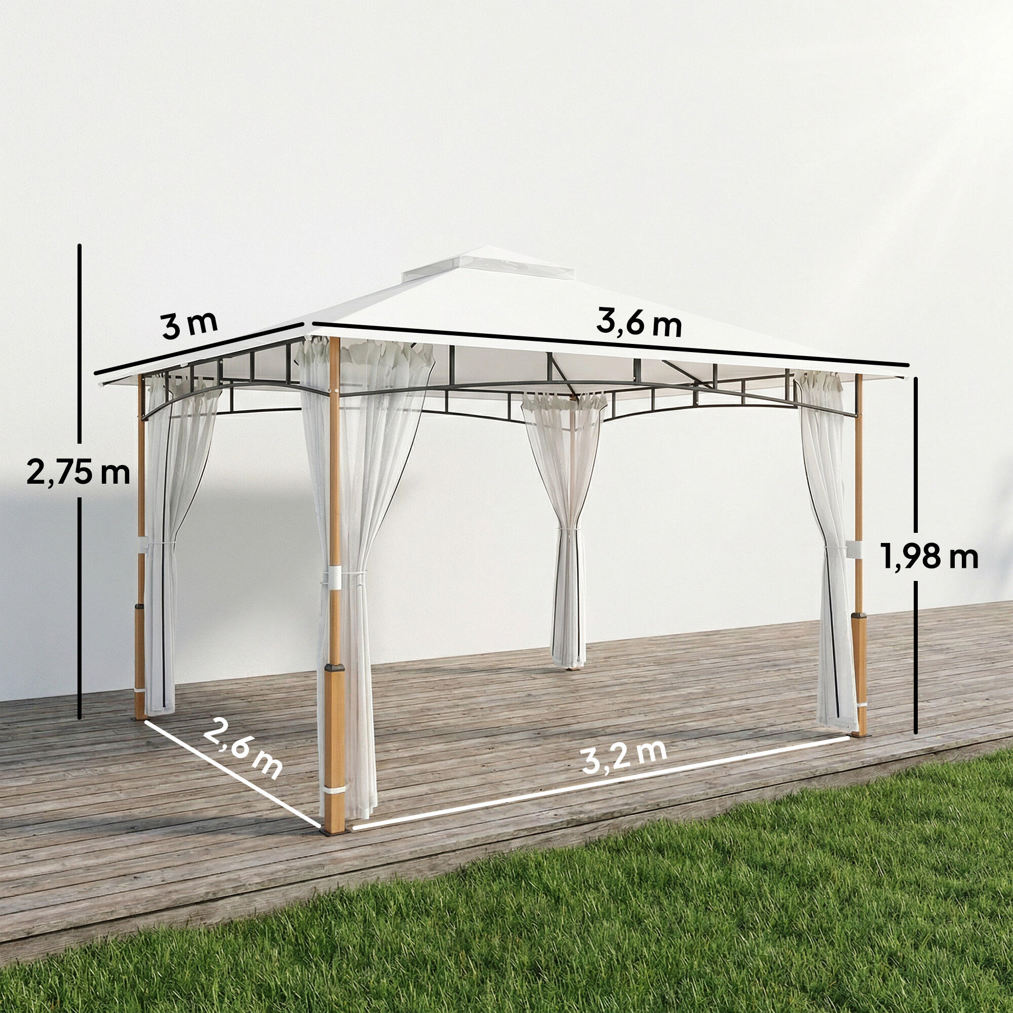 Cenador para Jardín Outsunny 360x300x275 cm Crema 3/5
