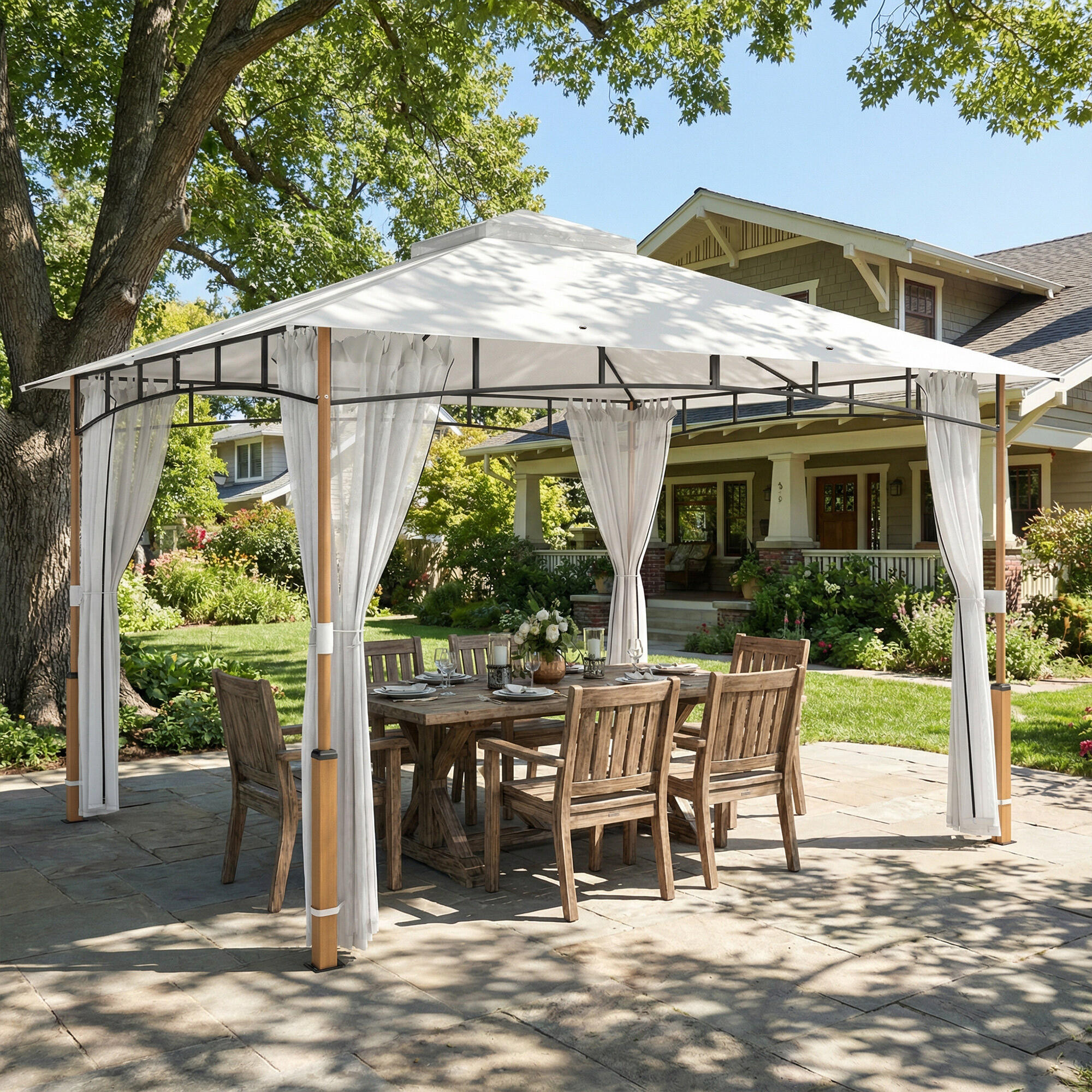 Cenador para Jardín Outsunny 360x300x275 cm Crema 2/5
