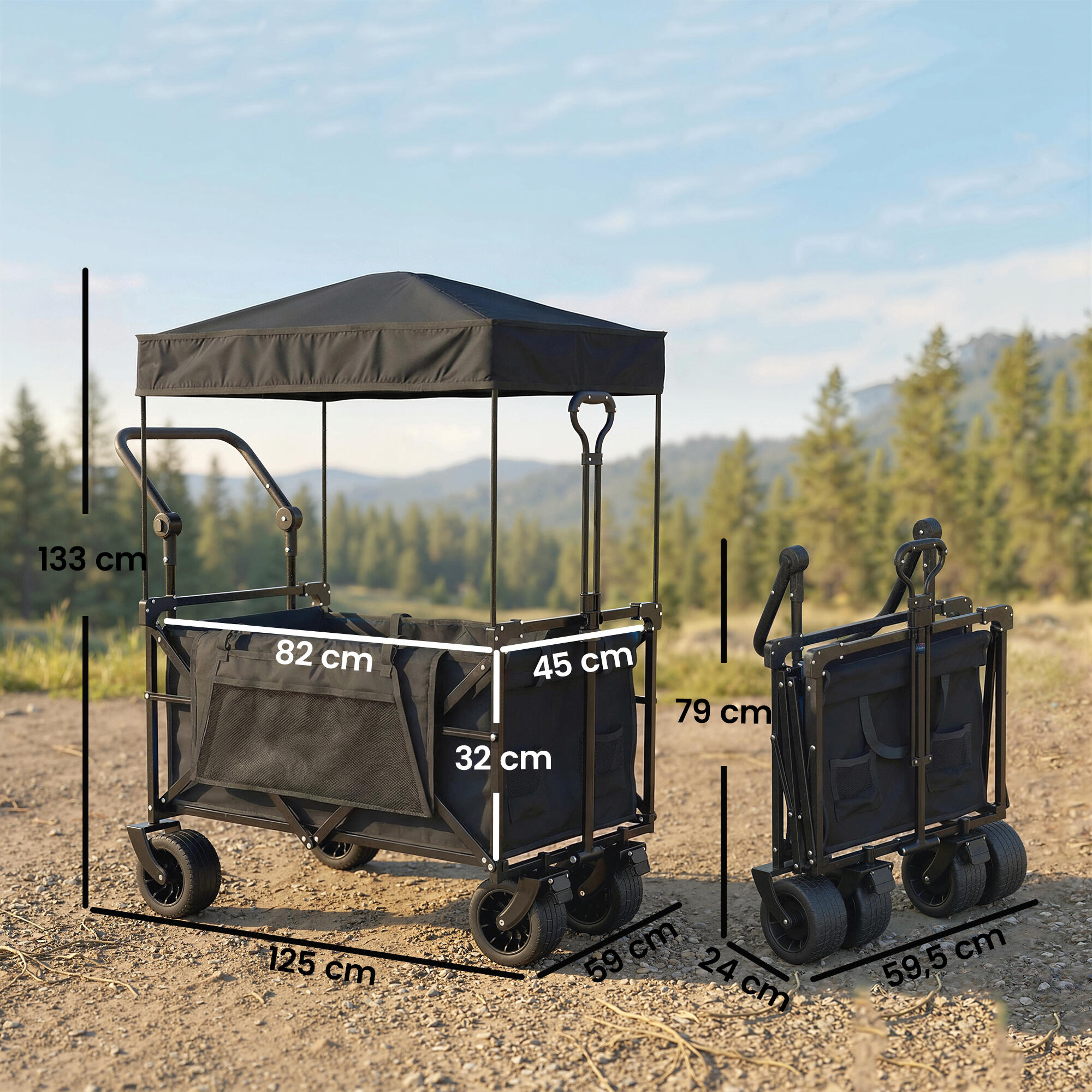 Carro de Playa Outsunny 125x59x133 cm Negro 3/5