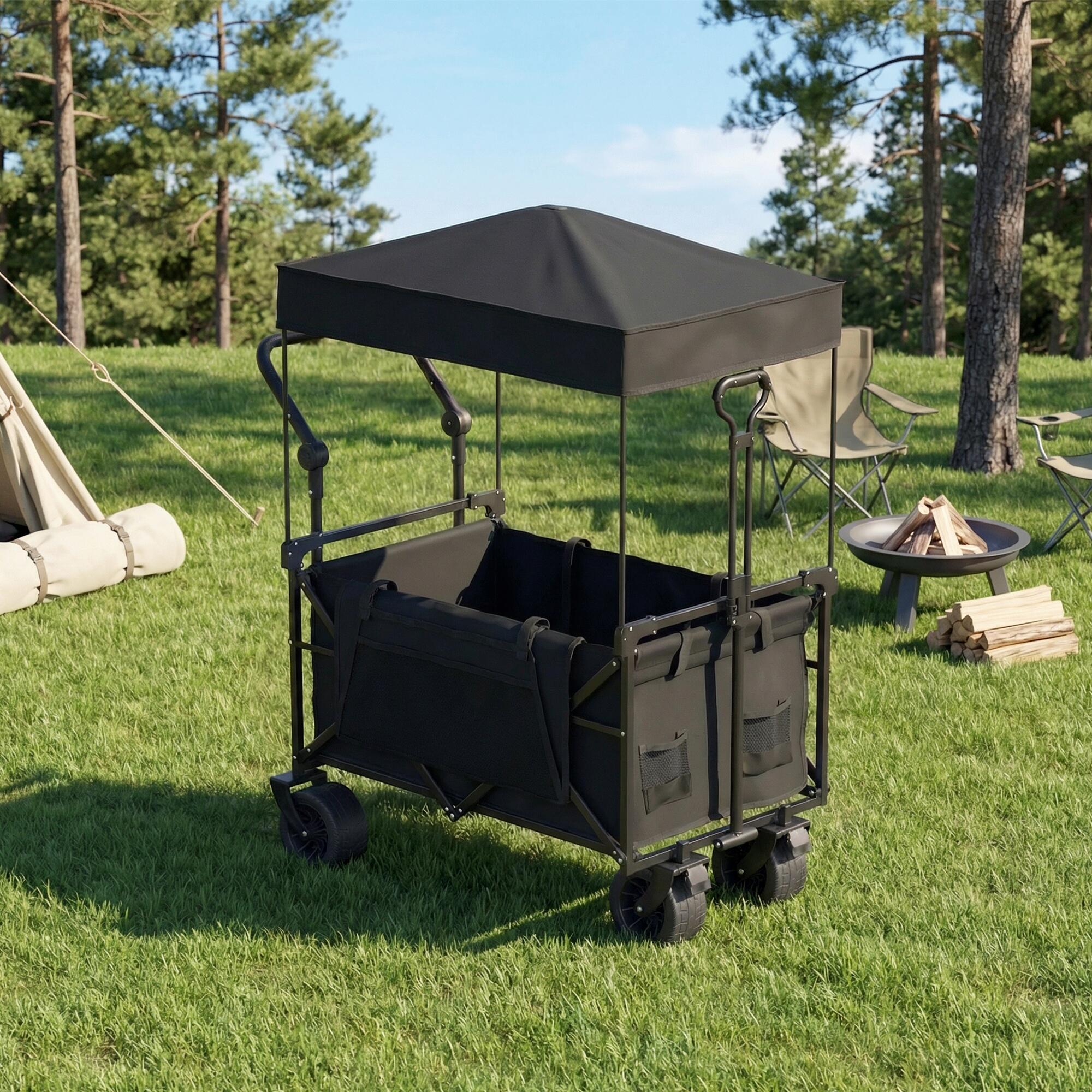 Carro de Playa Outsunny 125x59x133 cm Negro 2/5