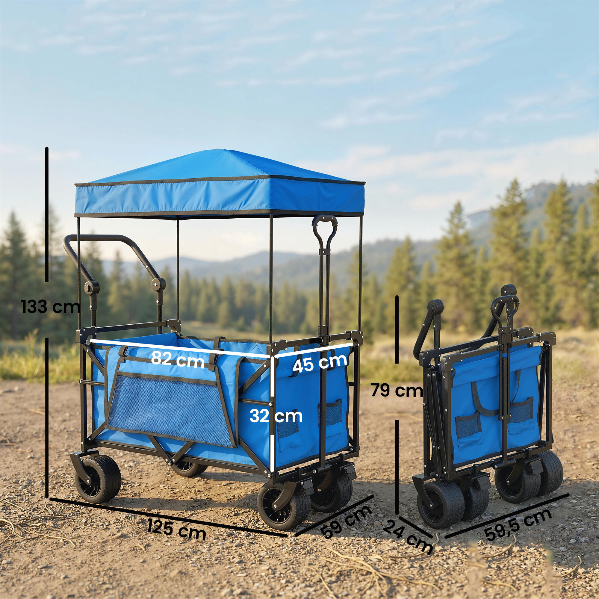 Carro de Playa Outsunny 125x59x133 cm Azul 3/5